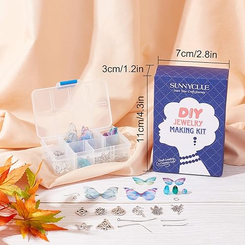 Miniatura 7 de SUNNYCLUE 1 caja DIY 8 pares de aretes de ala de mariposa kits de fabricación de nudos de loto, dijes de resina epoxi de mariposa y cuentas de