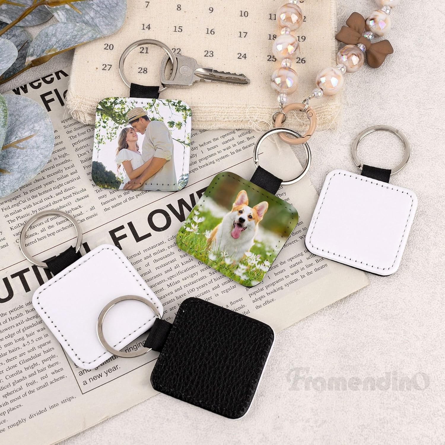 Framendino, Sublimation Blanks Keychain PU Leather Keychains Heat Transfer Key rings Chains for DIY Craft - Image 6