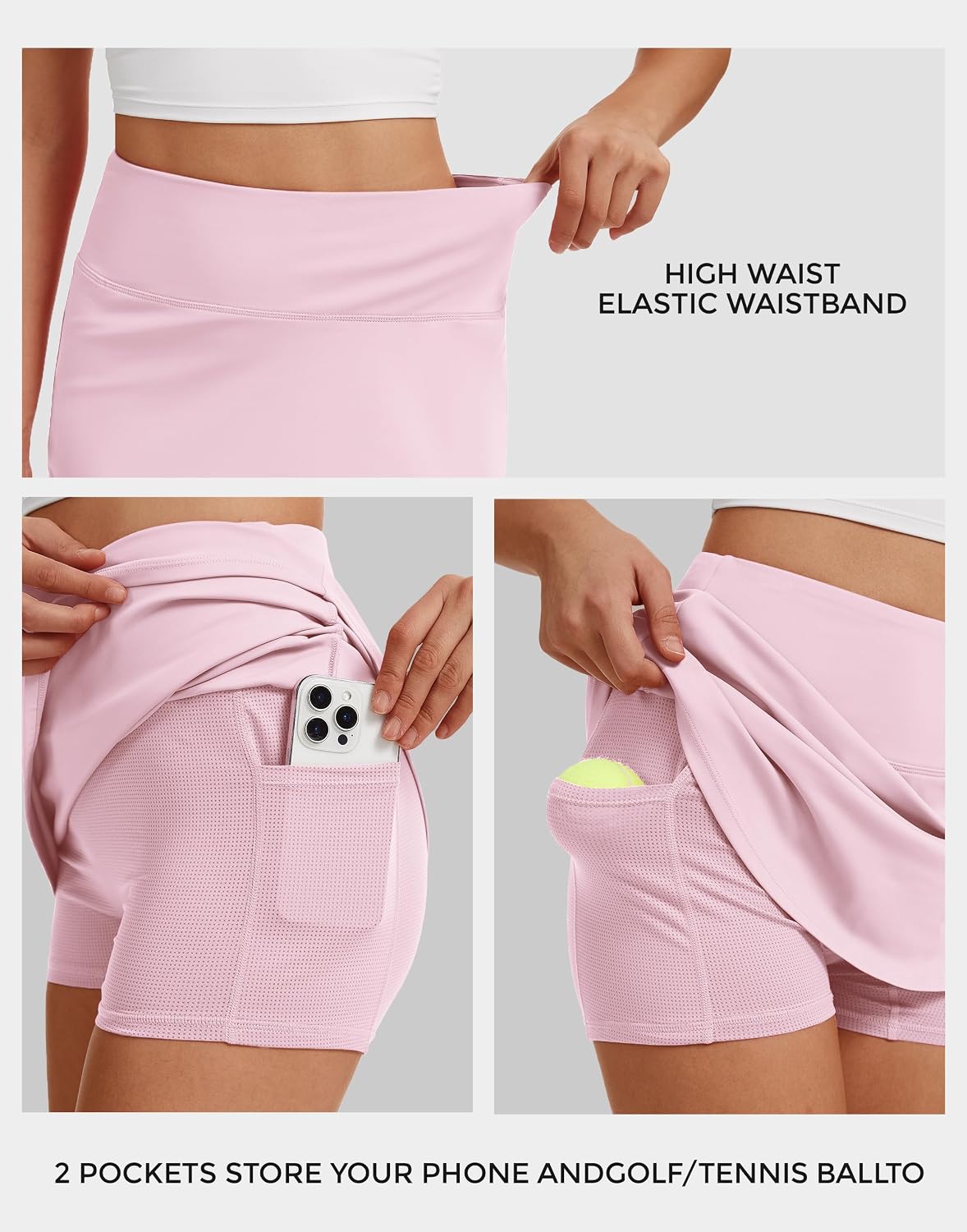 M MOTEEPI 15 Inch Golf Skorts for Woman with Pockets Mini Athletic Skirt High Waisted Tennis Skort with Shorts for Running