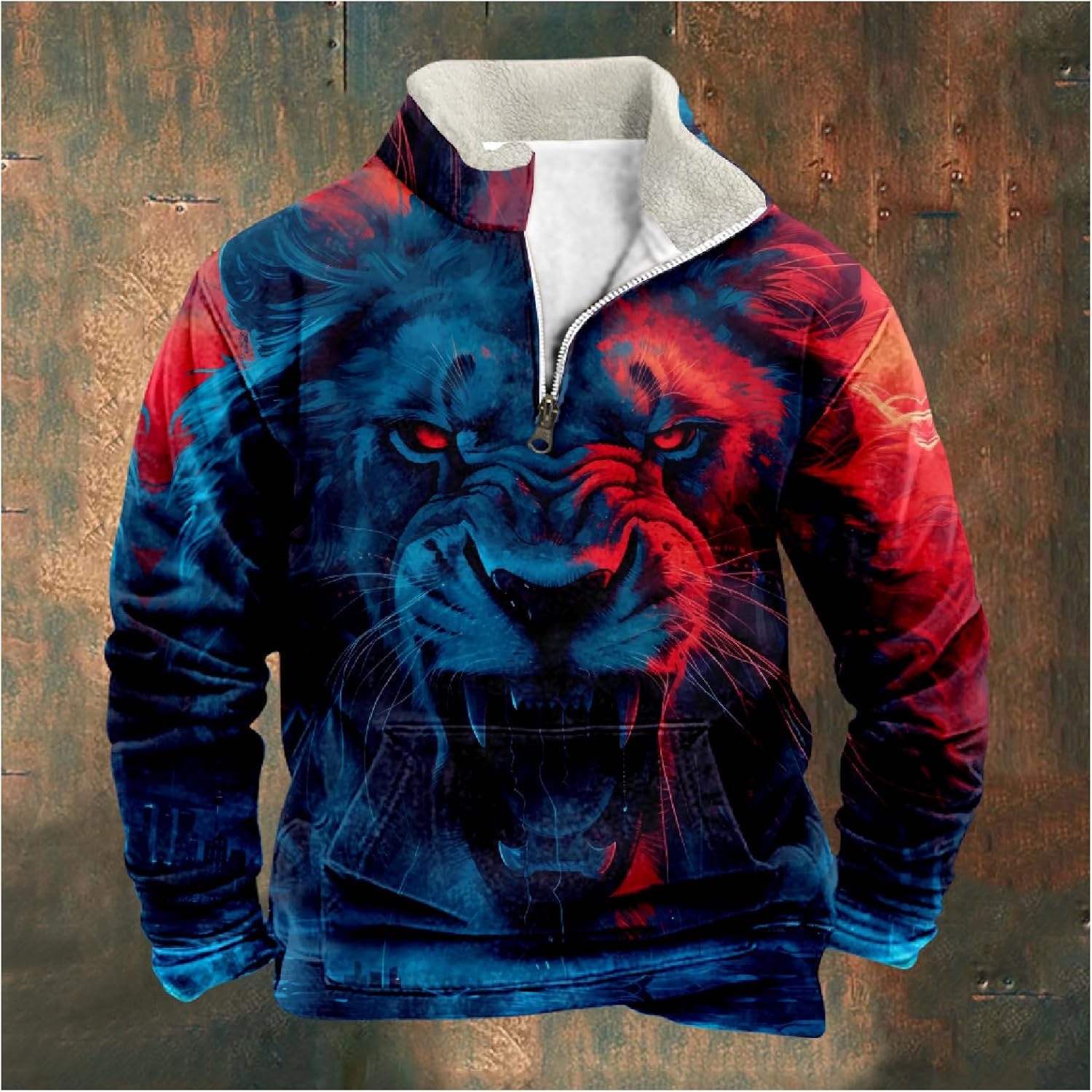 MARSVOVO Quarter Zip Sweatshirt Men Fashion Zip Up Vintage Western Cowboy Polo Pullover Long Sleeve Fall Graphic Tops - Image 4