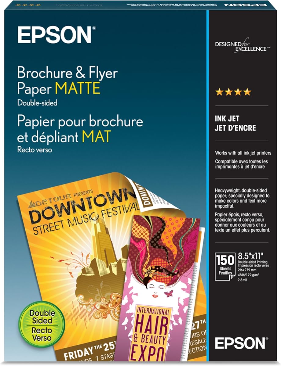Papel para folletos y volantes Epson mate de doble cara (S042384) 8,5" x 11"