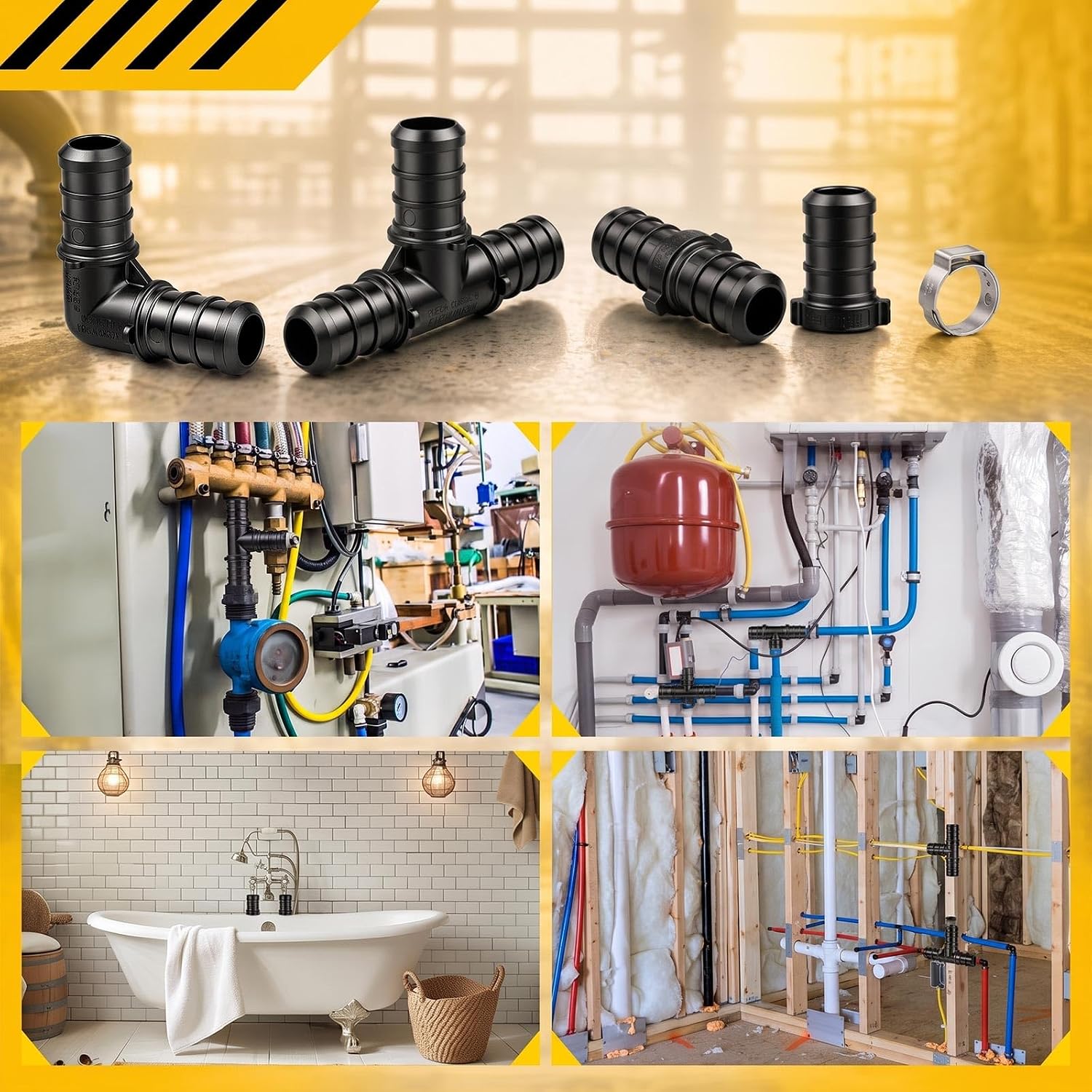 106 Pcs 1/2'' PEX Fittings Kit, NSF61 cUPC PPSU Barb Crimp | PEX Fitting Combo, 10 Tees 10 Elbows 10 Couplings 3 Plugs 73 Crimp Rings for Potable Water Hot/Cold Plumbing, Radiant Heating