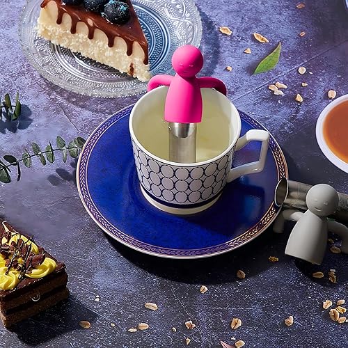 Miniatura 5 de Infusor de té para té suelto, lindo colador de té de malla fina, filtro de té de acero inoxidable, difusor de té más empinado para tazas de té (rojo