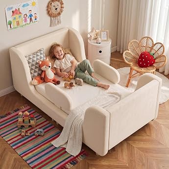 Toddler Bed Soft Padded Cot Frame Cot Beds with Extra Wide Protection Cribs for Girls and Boys Mattress Not Included