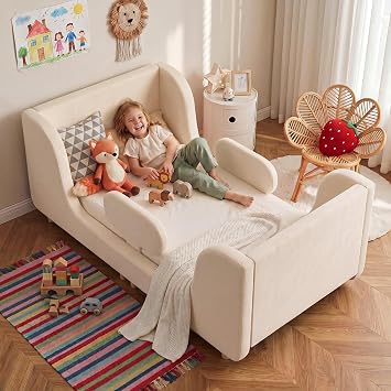 Toddler Bed, Fully Soft Padded Toddler Floor Bed Frame, Cot Beds with Extra Wide Safety, Toddler Beds for Girls and Boys Mattress Not Included