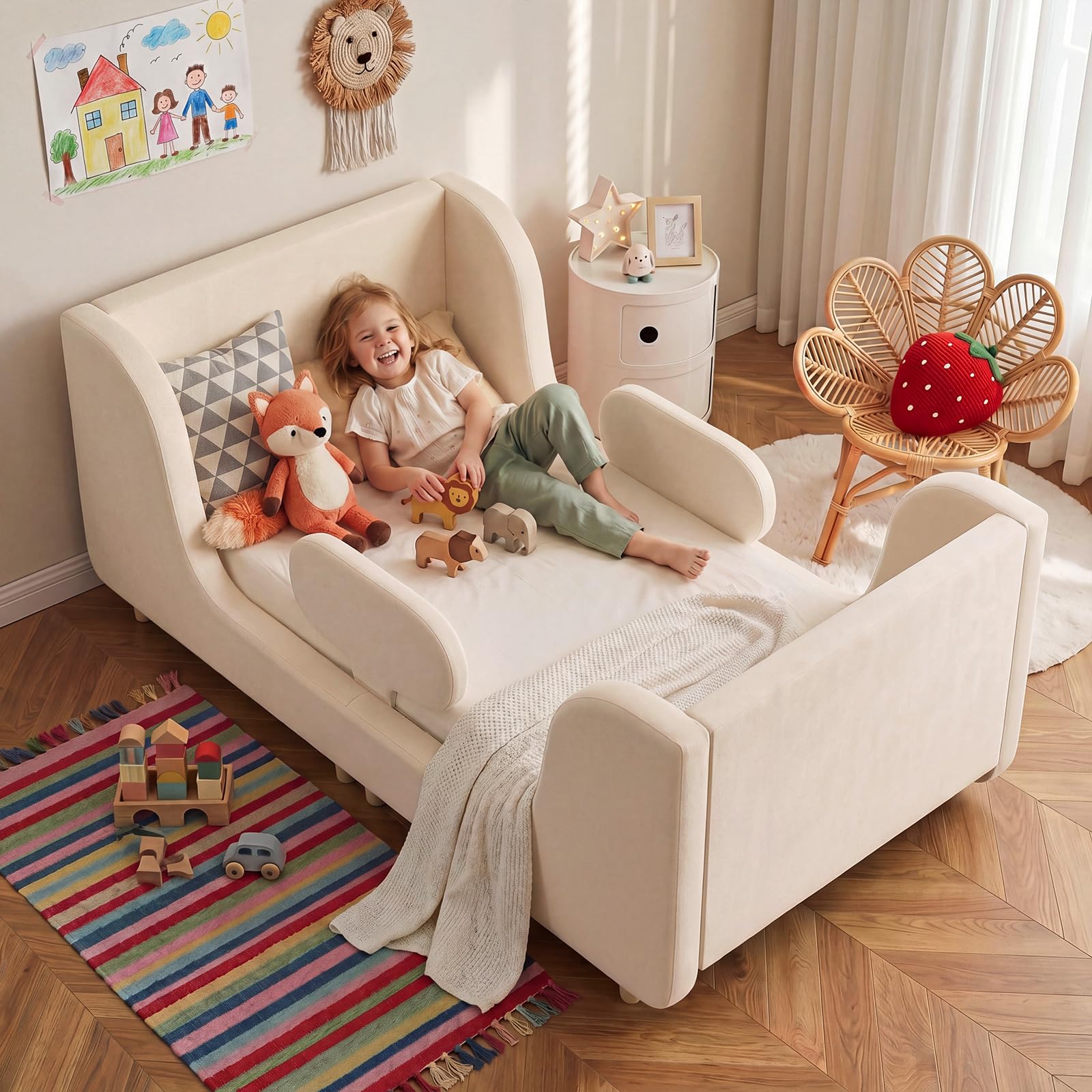 Cama para niños pequeños suave acolchada para niños y niñas