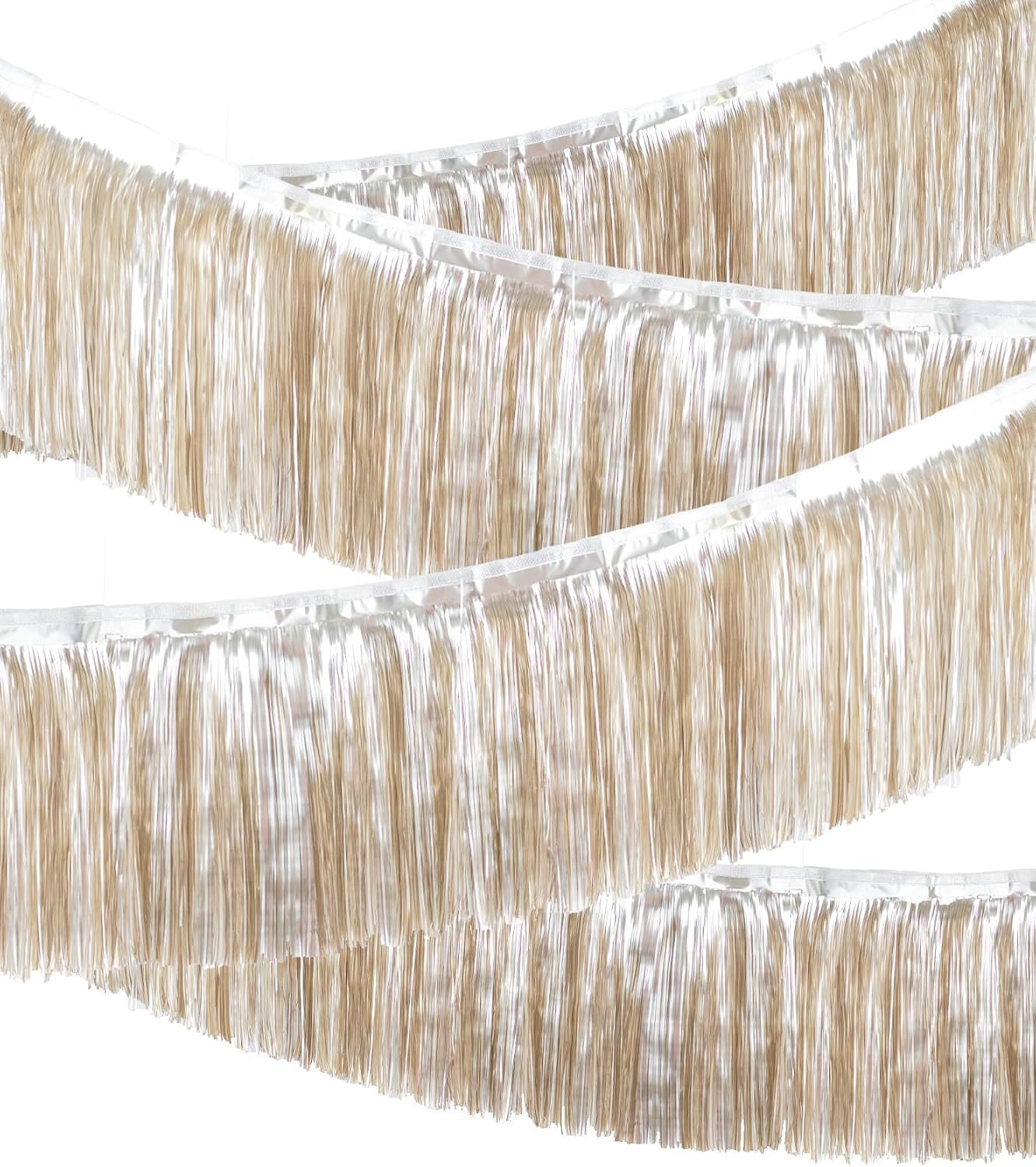 Premium Matte Champagne Gold Fringe Tassel Garland Banner -4 Layers Thick, 2 Pack | LILF Metallic Tinsel Streamers for Party Decorations Birthday Wedding Photo Booth Wall Hanging Decor