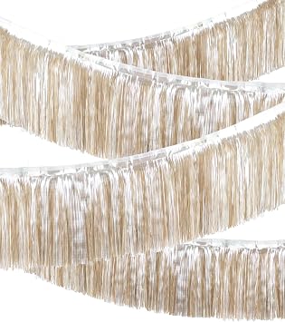 Premium Matte Champagne Gold Fringe Tassel Garland Banner -4 Layers Thick, 2 Pack | LILF Metallic Tinsel Streamers for Party Decorations Birthday Wedding Photo Booth Wall Hanging Decor