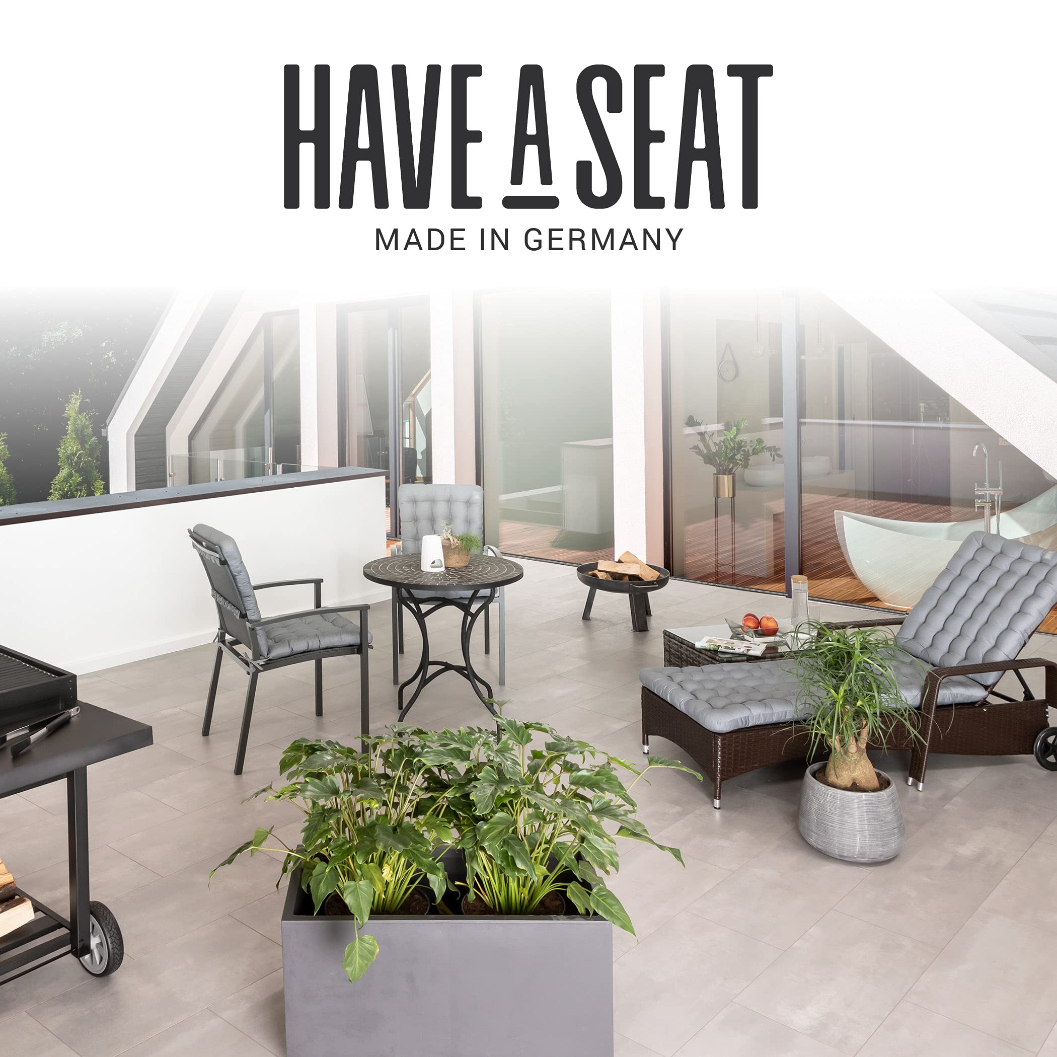 HAVE A SEAT Luxury Coussin pour chaise longue de jardin (gris clair gris) 200 x 60 cm épaisseur 8 cm lavable à 95 °C passe au sèchelinge coussin confortable pour chaise longue chaise longue relax