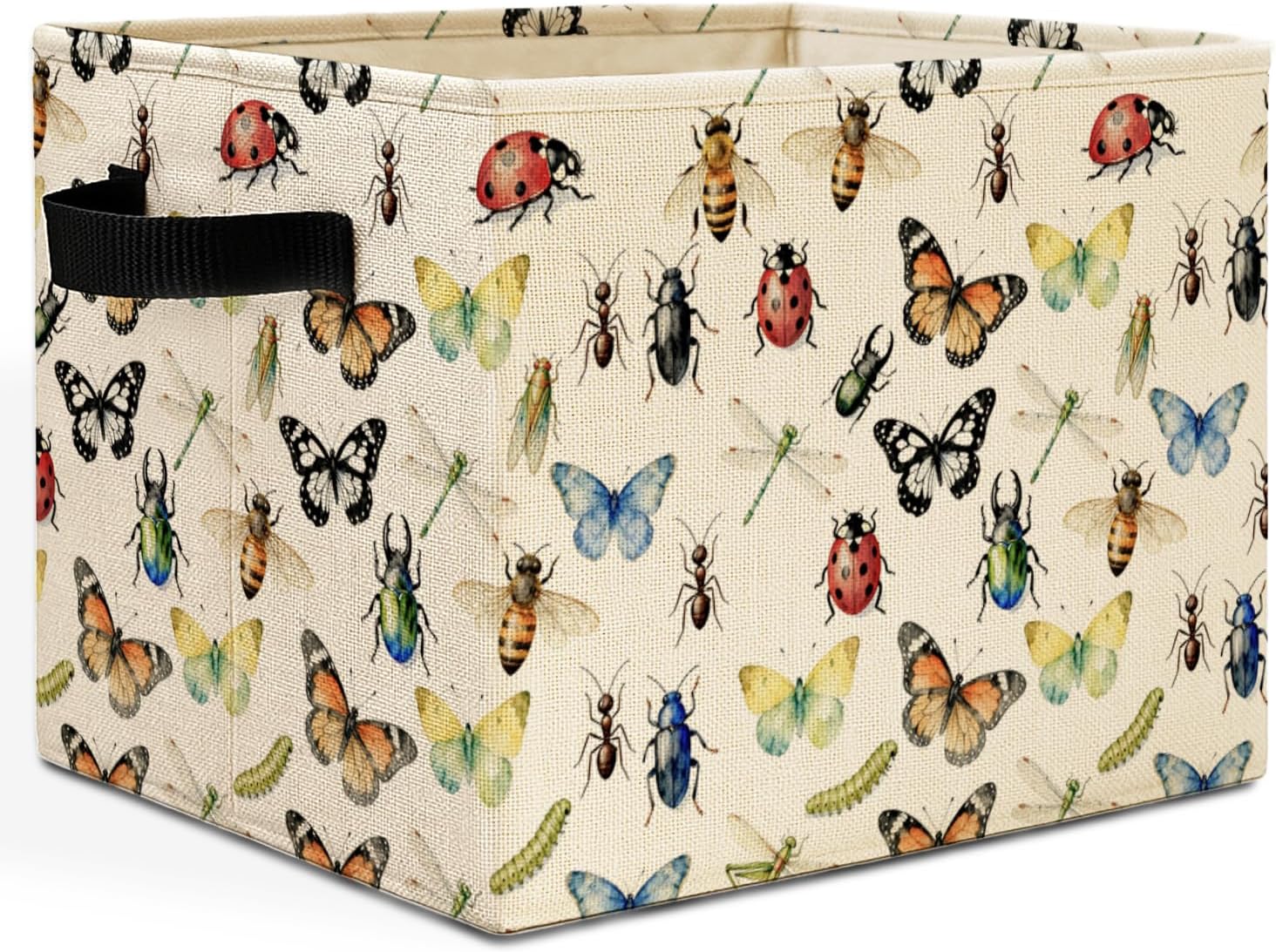 Nature Insect Bug Storage Bins Box with Handles, Butterfly Dragonfly Ladybug Bee Laundry Basket Hamper Collapsible Clothes Toys Organizer for Kids Room Nursery Playroom Bathroom