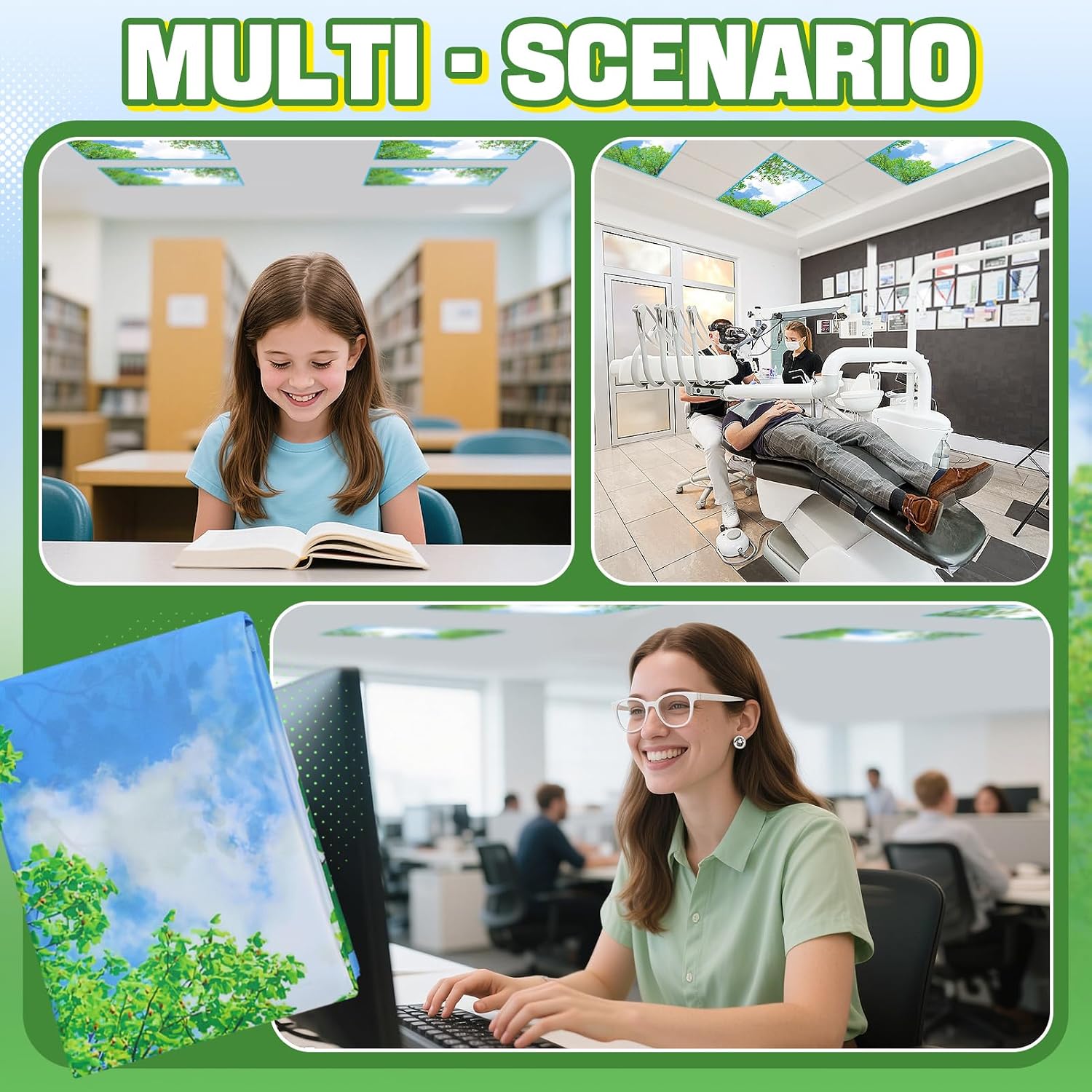 Fluorescent Light Covers with 10 Strong Magnets - 6 Pack Classroom Light Filters Magnetic for Ceiling Lights to Eliminate Harsh Glare Reduce Headache, Flame Retardant Fabric, 4 x 2 FT, Branches