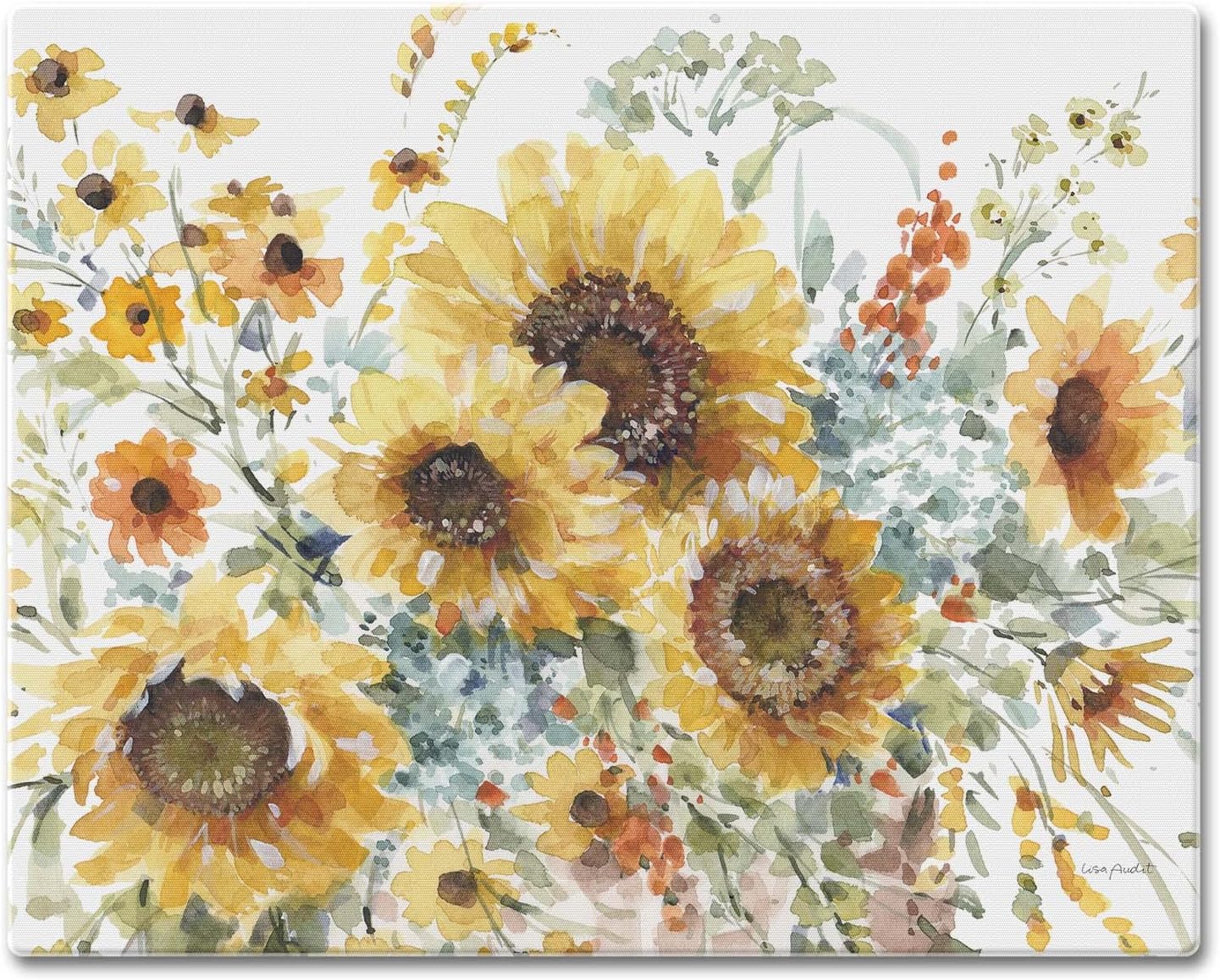 CounterArt Sunflowers Forever 3mm Tempered Glass Cutting Board Manufactured in the USA Serving Board Charcuterie Board 15" x 12"