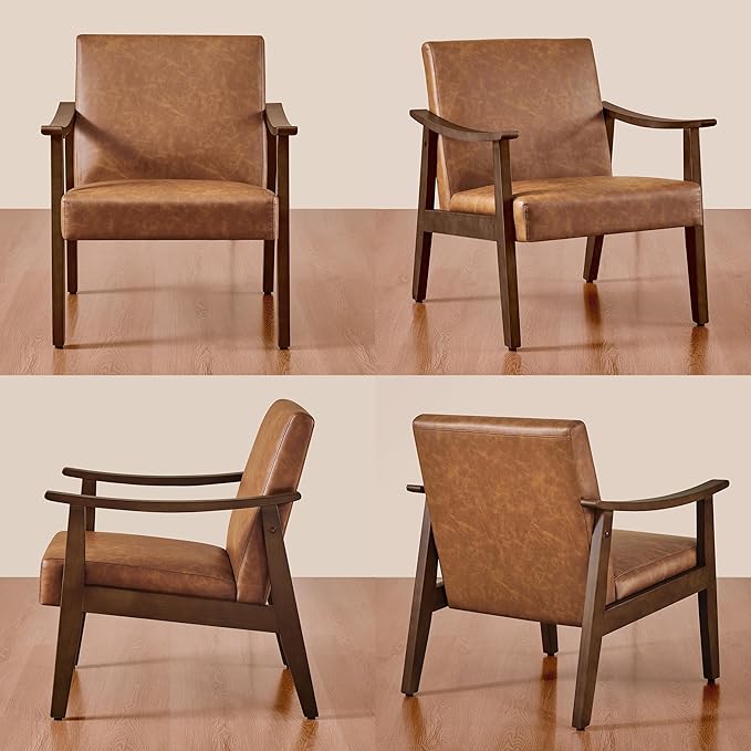 Sillón Tapizado Marrón con Patas de Madera miniatura 9