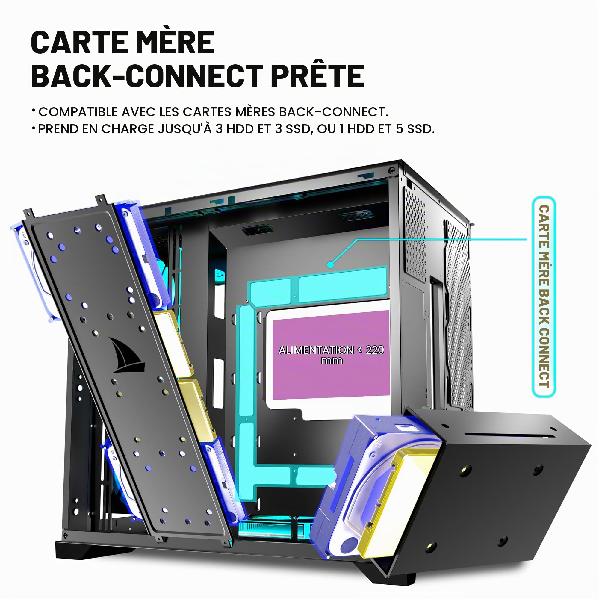 KEDIERS Boîtier PC pré-installé 9 × 120 mm Noir Ventilateur ATX Mid Tower PC Boîtier d'ordinateur avec Vue panoramique Panneau Avant en Verre trempé