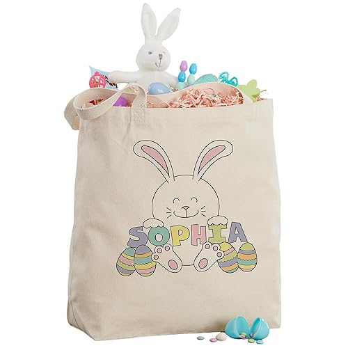 Personalization Universe Bolsa de lona personalizada con asas, para huevos de Pascua y regalos, disponible en diseño rosa y azul, alternativa a la