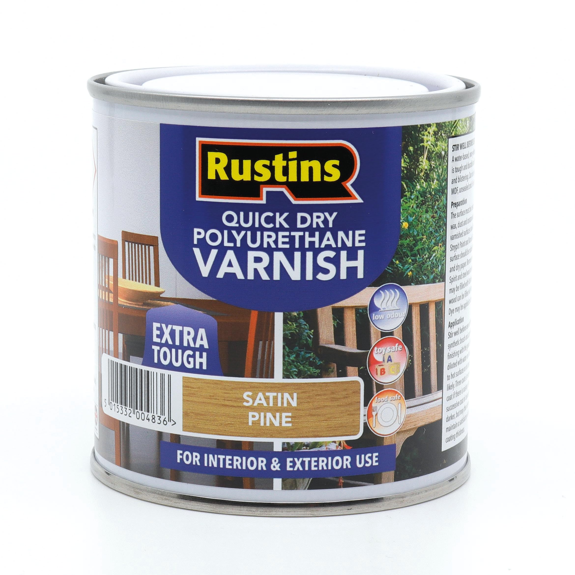 Rustins - Polyurethane Satin Varnish 250Ml - Pine 5015332004836