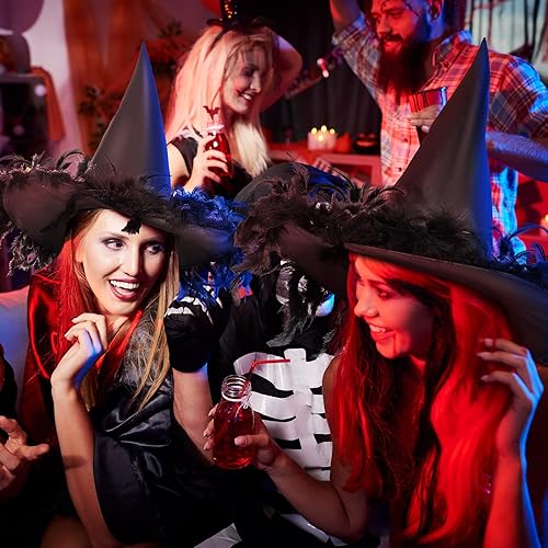 Miniatura 5 de Jecery Sombrero de bruja con plumas, sombrero de mago de Halloween, accesorios de bruja para Halloween, fiesta de Navidad, talla única