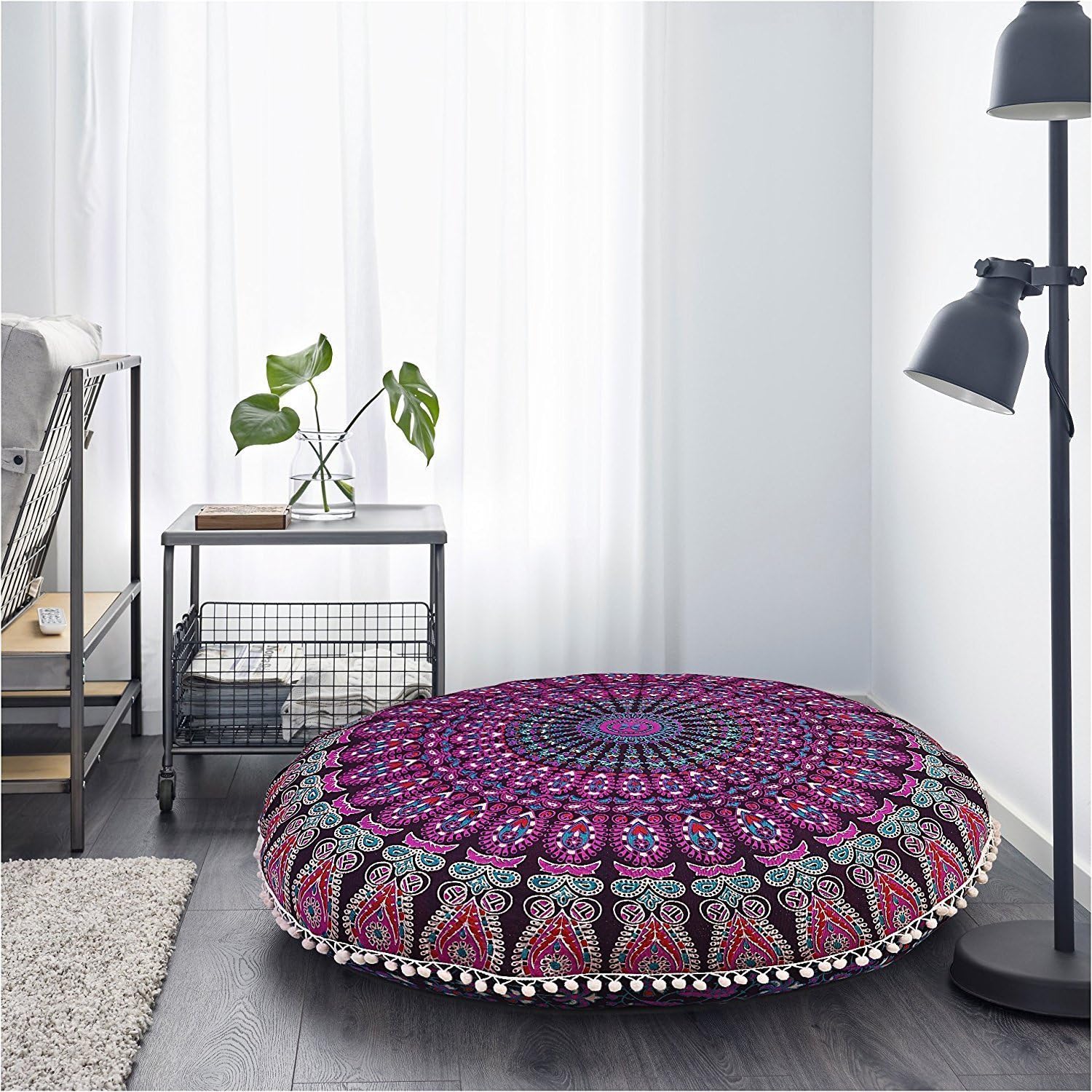 Mandala Pouf Cover Hippie Floor Cushion Cover Pink Mandala Throw Cushion Round Bedroom Pink Pillow Case 32 Inches Round Pouf Cover Indian Boho Seat Cover Bedding Bohemian Home Décor Hippy Decoration I