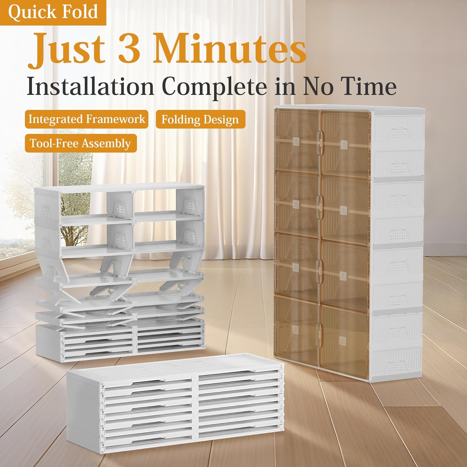 Foldable Shoe Rack Organizer for Entryway with Clear Magnetic Doors - Large Capacity Shoe Cabinet for Boots, Sneakers & All Shoes, Easy Assembly, White 6-Tier 24 Pairs