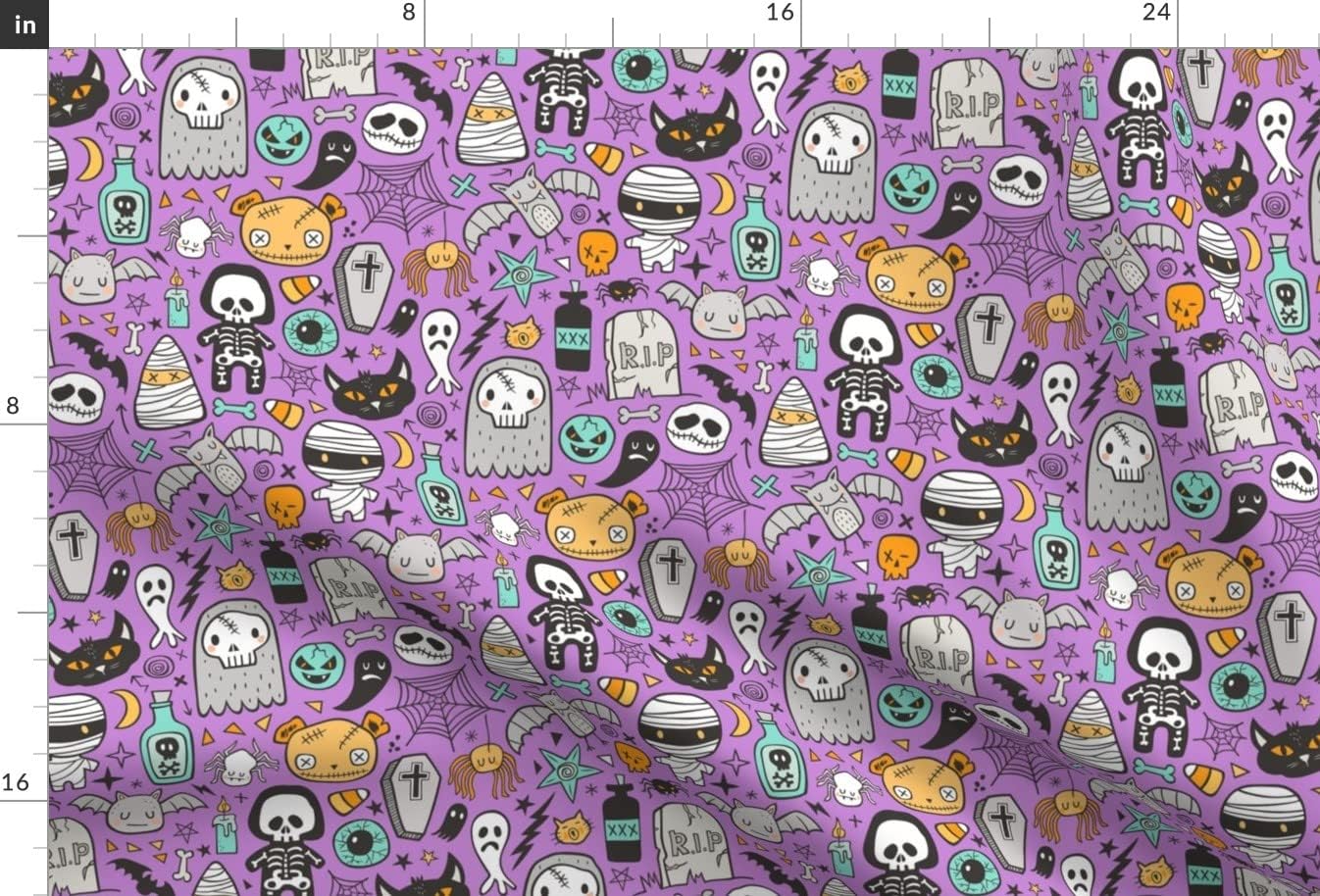 Spoonflower Fabric - Halloween Doodle Skulls Spider Skeleton Bat Ghost Web Purple Printed on Upholstery Velvet Fabric Fat Quarter - Upholstery Home Decor Bottomweight Apparel