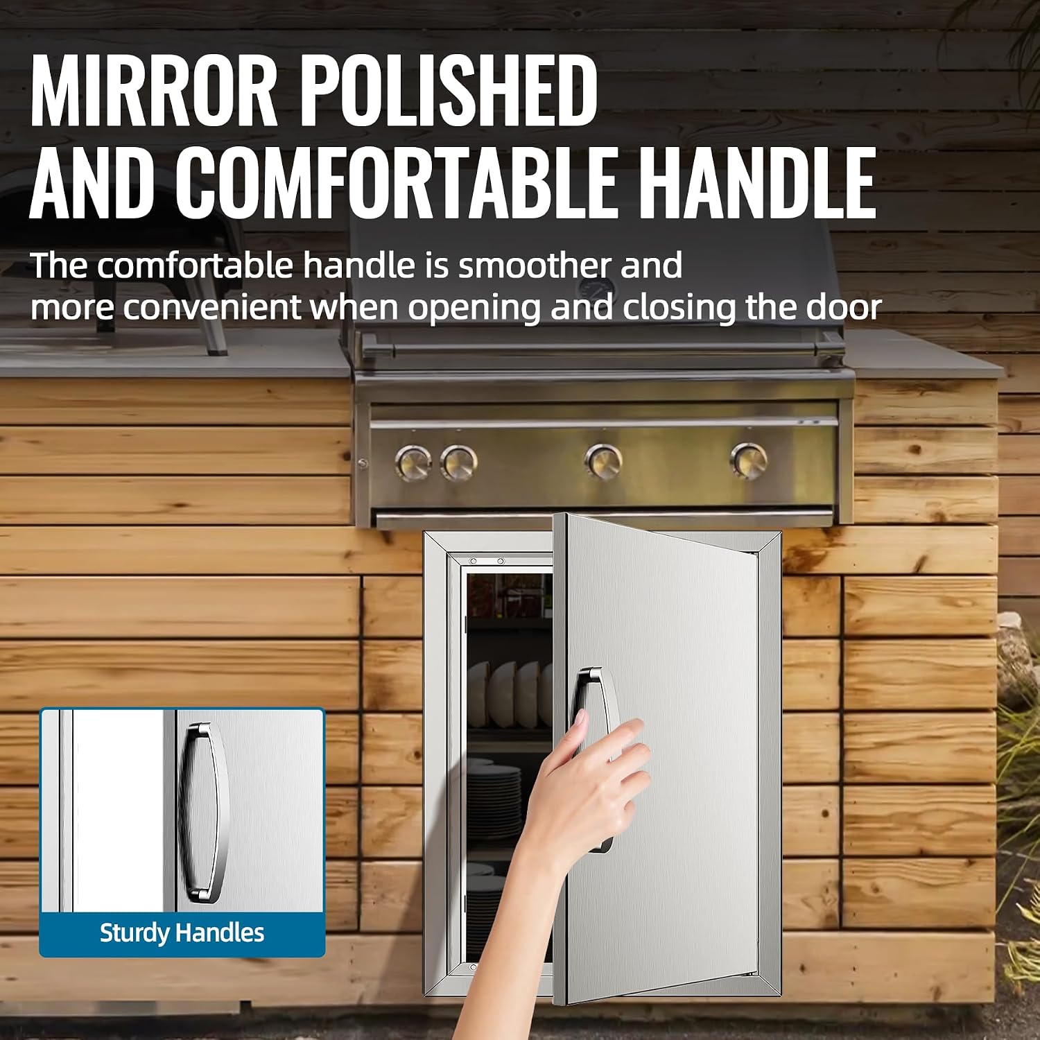 Outdoor Kitchen Doors, 17W x 24H Inch 304 Stainless Steel BBQ Access Door with Handle, Double Wall Construction Vertical Door for Outdoor Kitchen, Outside Cabinet, Grilling Station