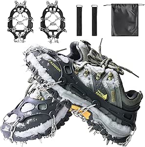 Steigeisen Eisstollen Traktion, Grödel Steigeisen für Bergschuhe mit 24/32 Zähne Verdickte Schuhkrallen aus Edelstahl Anti-Rutsch Schuhspikes für Schuhe Stiefel, Gehen, Joggen, Angeln, Wandern