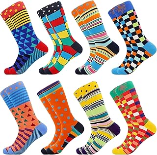 BISOUSOX Mens Dress Socks Funny Fun Colorful Crazy Funky Crew Socks for Men Novelty Happy Cotton Size 9-12