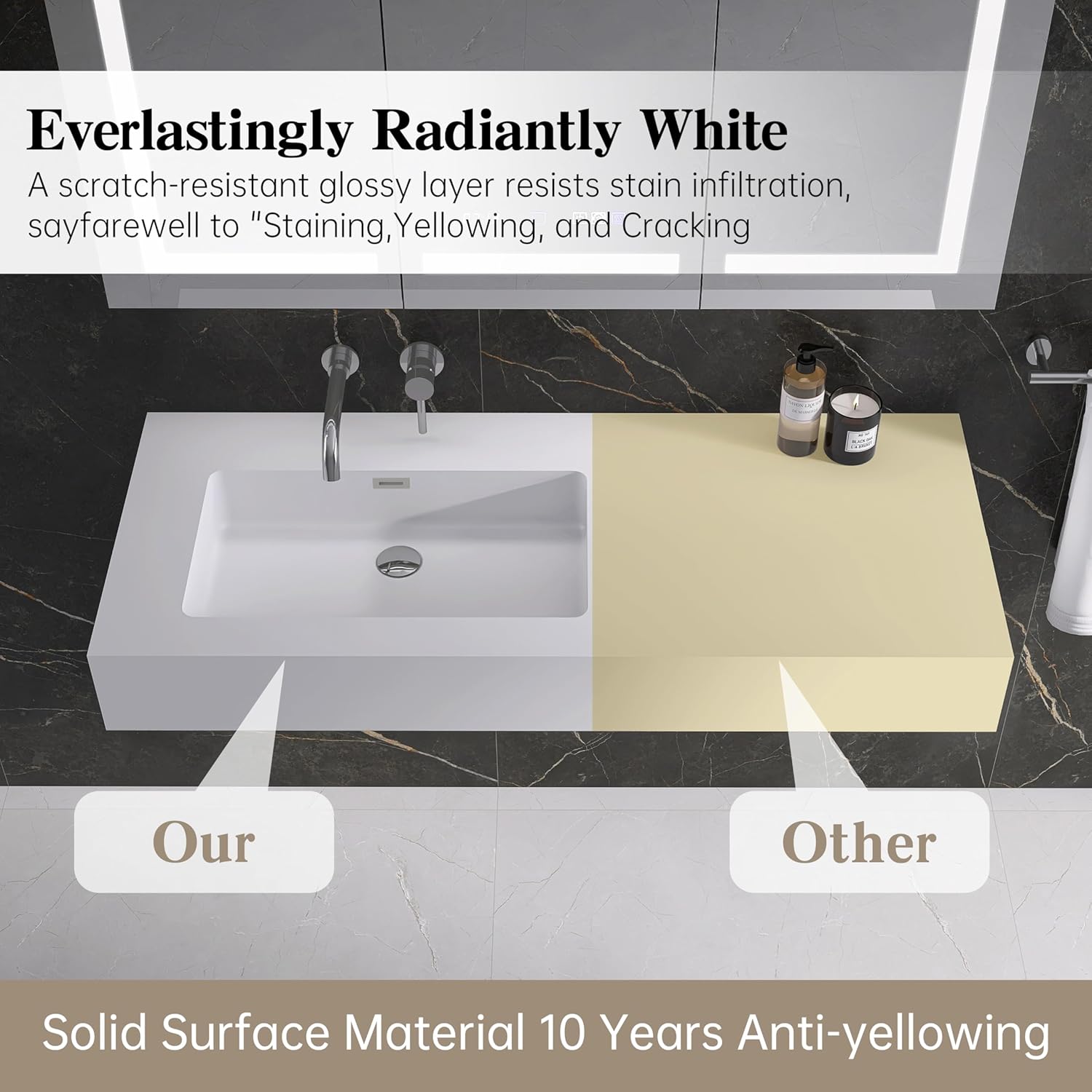 47.24"x18.9" Wall-Mounted Bathroom Vanity with Stone Resin Sink, White Floating Vanity Sink, Rectangular Vessel Sink for Bathroom, Modern Trough Design Matte White AFS120-1200