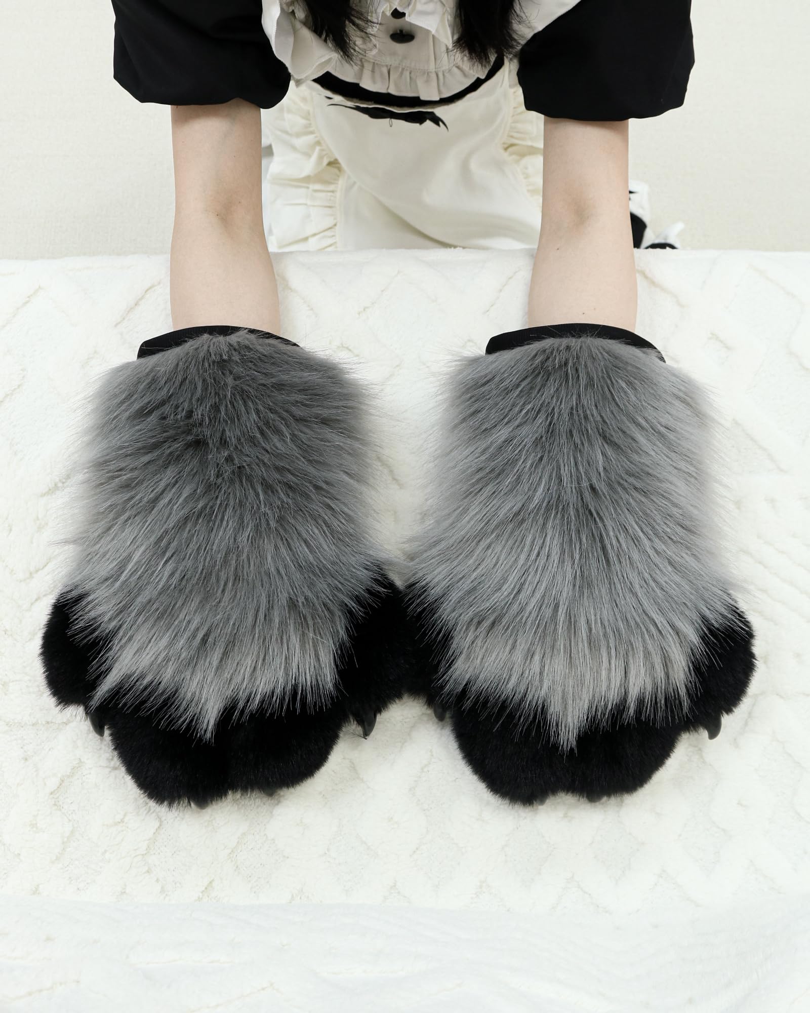 BNLIDES Cosplay Fursuit Paw Gloves Furry Claw Gloves Built-in Whistle Decompression Toys Costume Party Accessories for Adult: Grey-black