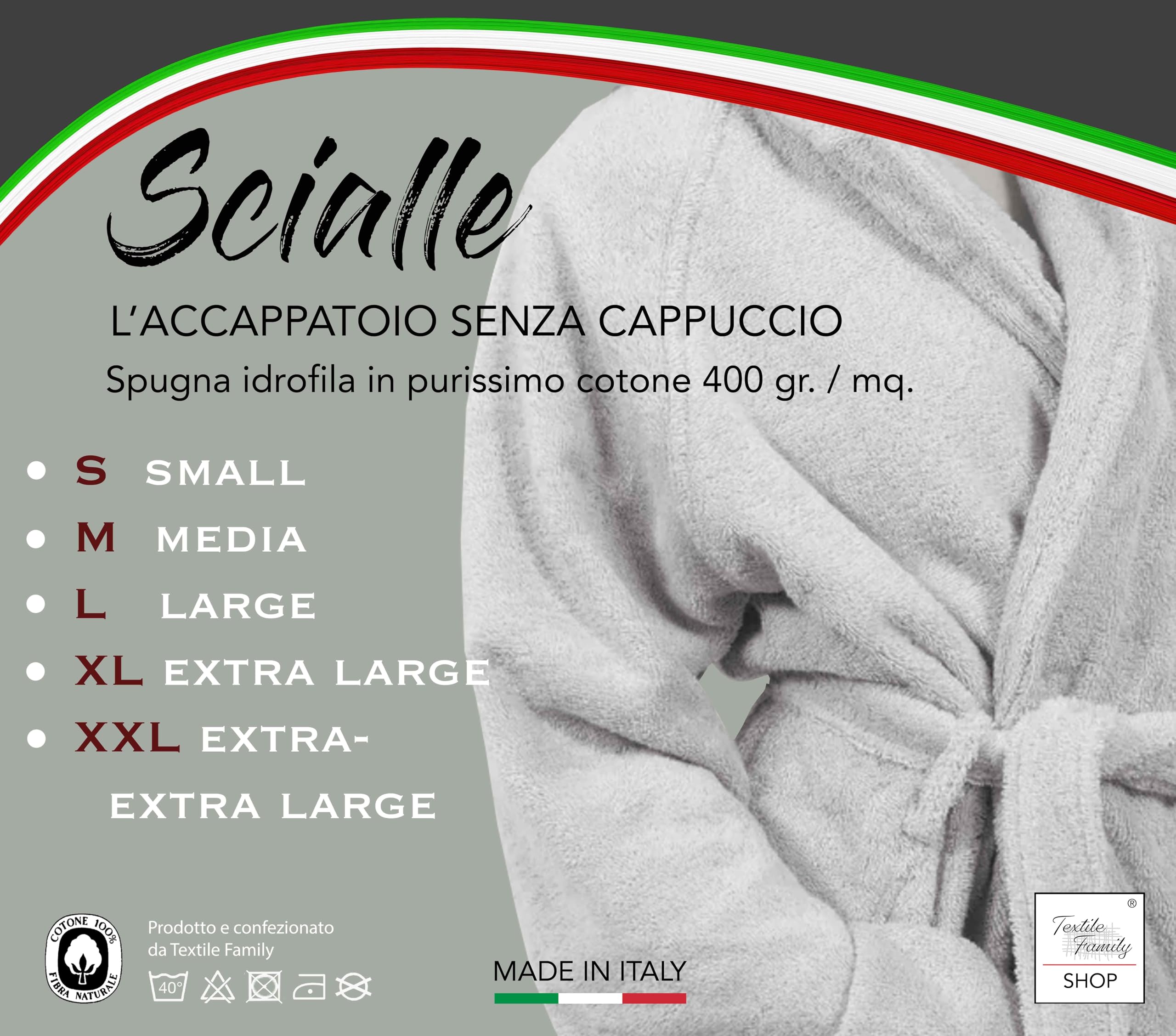 Tex family ACCAPPATOIO in Spugna a SCIALLE Senza Cappuccio in Puro Cotone Made in Italy