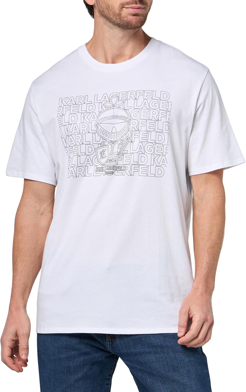 KARL LAGERFELD Men's Crewneck Short Sleeve Tonal Logo and Armor Graphic Design Relaxed Fit T-Shirt