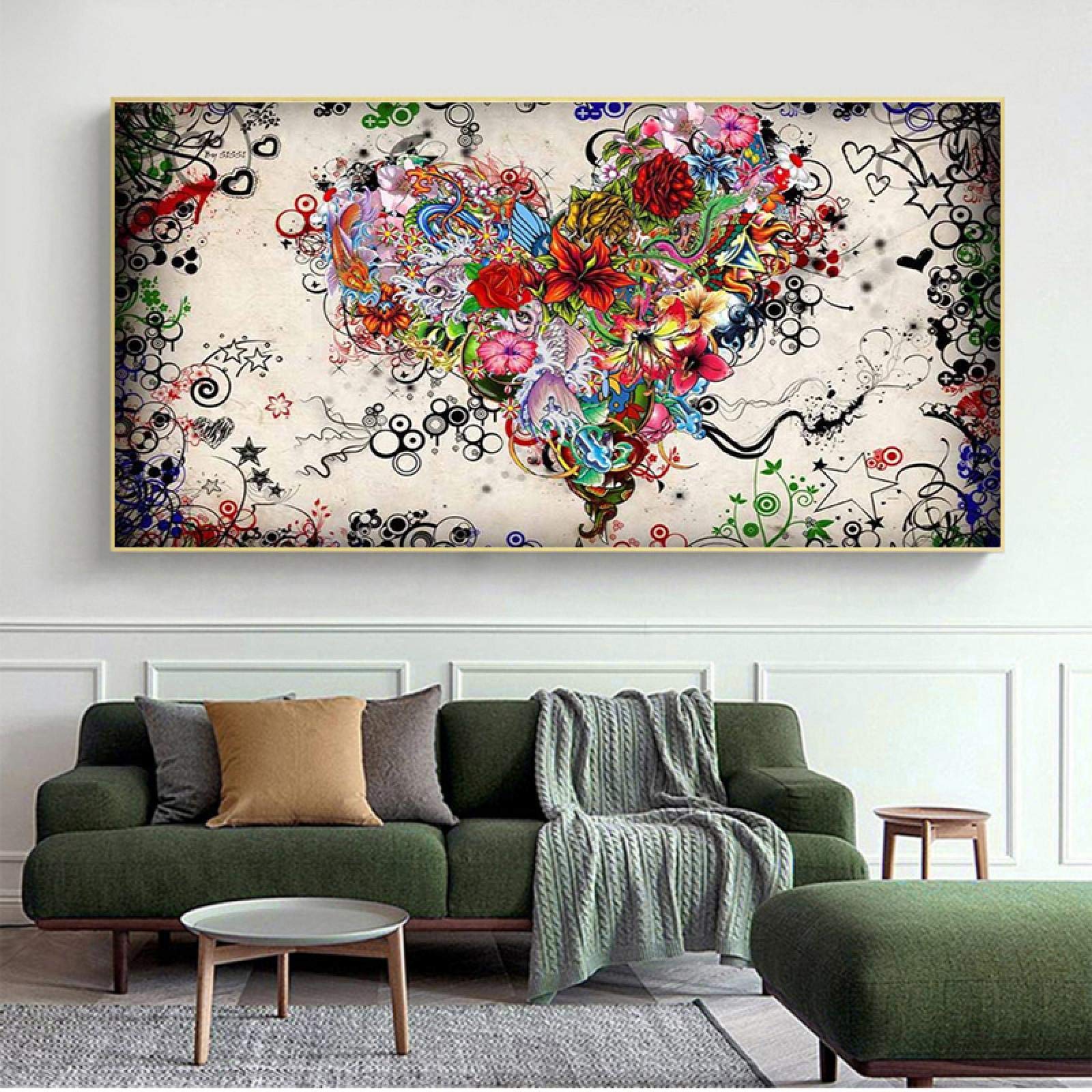 Amazon｜ハートの花の絵画キャンバスに抽象的な壁アートポスターと