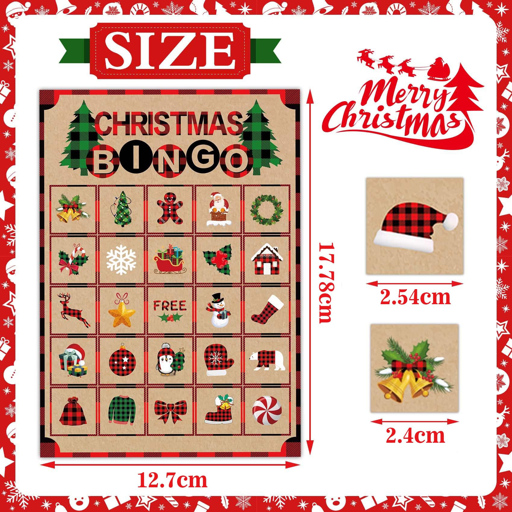 Funnlot Christmas Crafts for Kids Christmas Bingo Cards 24 Player Xmas Party Games Activities for Family Large Group Classroom Xmas Party Favors Supplies Gifts Toys for Kids - Image 3