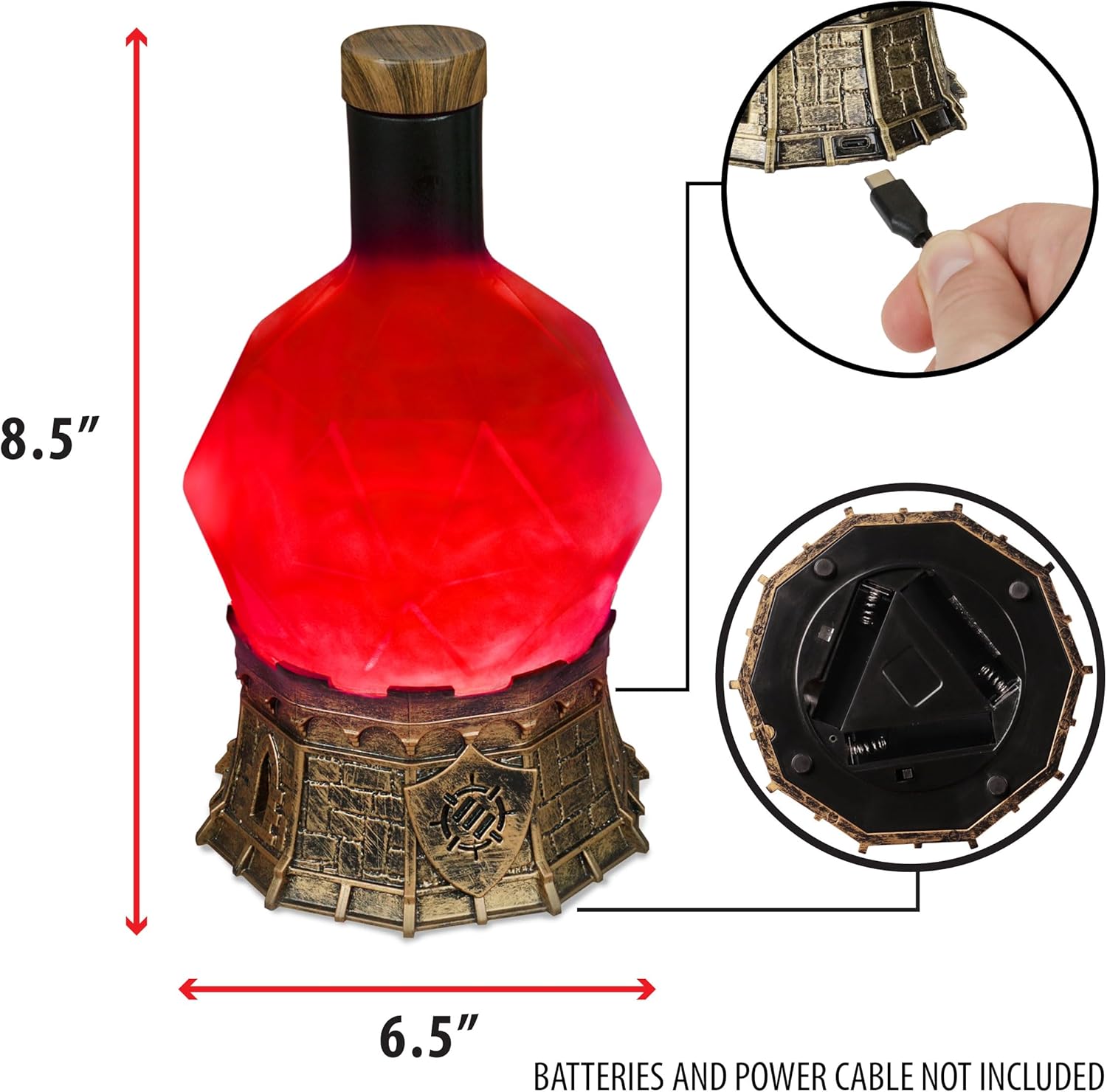ENHANCE Gaming Sorcerer's Health Potion Light with Swirling Mystical Brew - Potion Bottle Mood Light Prop for Tabletop Game Immersion, Playroom, Desk Decor - Soft Glowing Whirling Goblet (Red Elixir)