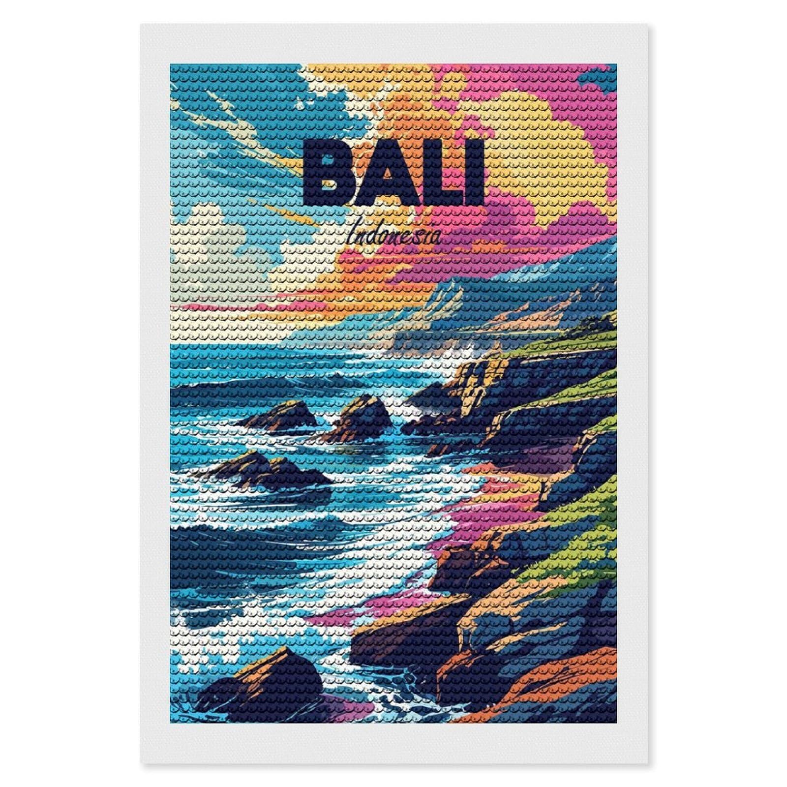 Junmoney Bali, Indonesia Travel (5) Crystal Diamond Art Kit 8"x12", Modern Decor, Boho Decor, Wall Art Gift, Decorative Artwork, Creative Hobby