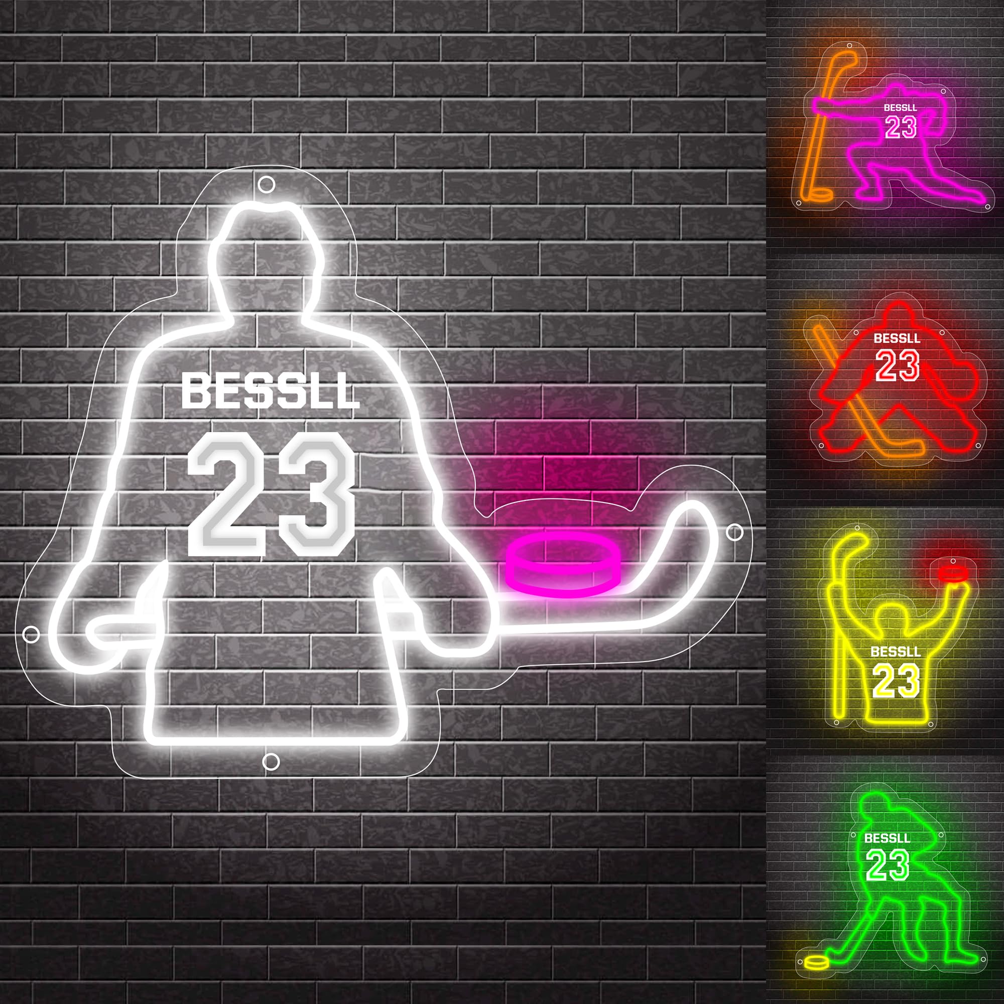 Personalized Hockey Name Led Neon Lights Custom Ice Hockey Player Light up Sign Hockey Wall Art Hockey Night Light Hockey Sports Neon Lights for Game Room Neon Signs Christmas Birthday