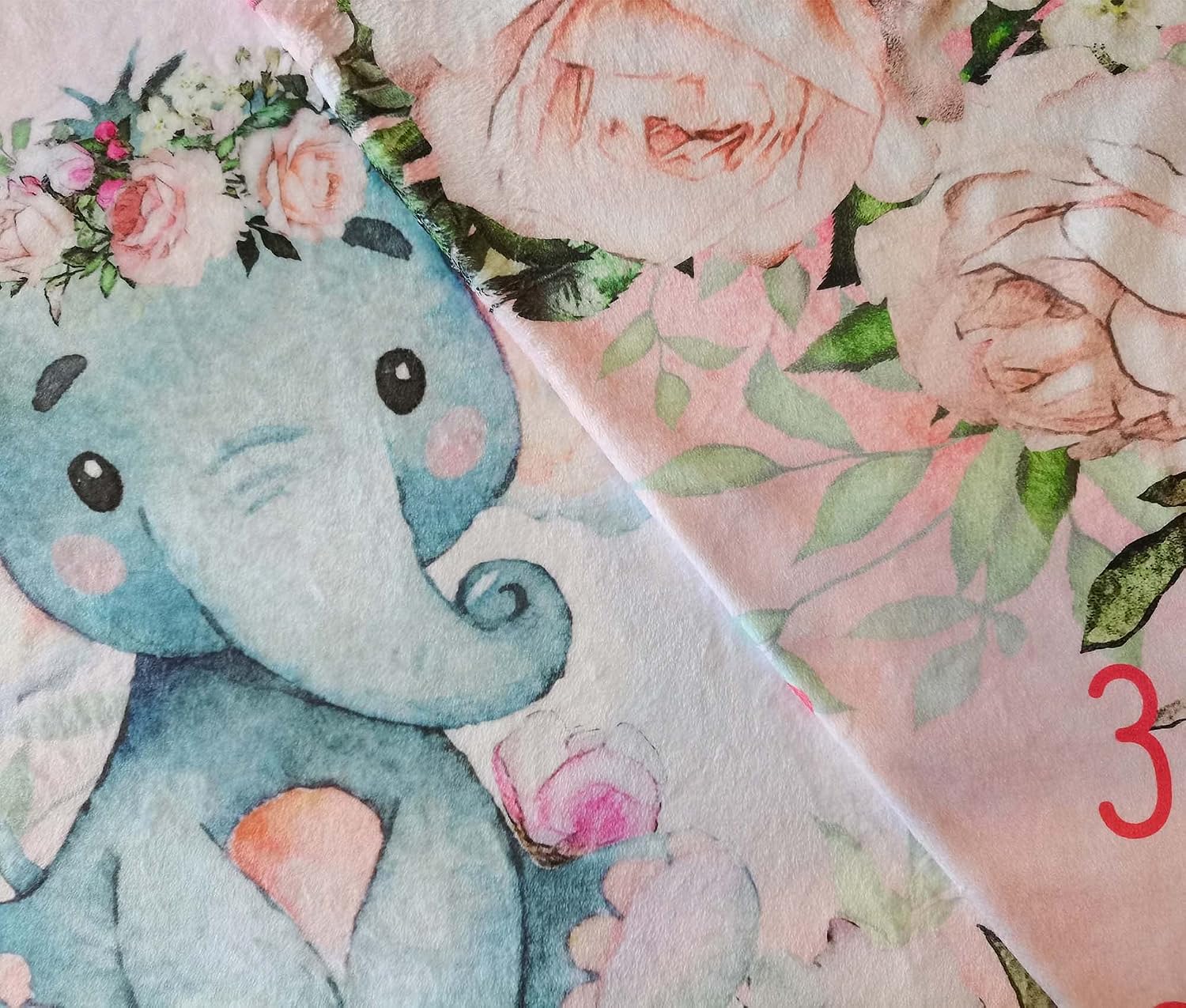 Yuzioey Baby Girl Monthly Milestone Blanket, Floral Elephant Month Blanket for Newborn Baby Shower, Pink Elephant Girl Flower Blanket Growth Chart Monthly Blanket, Includes Marker (50x40)