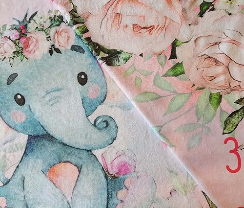 Miniatura 6 de Yuzioey - Manta mensual para bebé niña, diseño de elefante floral para baby shower, manta de flores con tabla de crecimiento mensual, incluye
