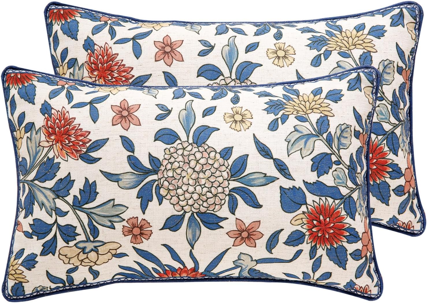 patdrea Designer Throw Pillow Covers Set of 2,Euro Elegant Linen with Colorful Blooming Floral Pattern Pillow Cover,Decorative Lumbar Pillowcases Cushion for Bed Living Room Outdoor Car,12"x20" Ivar a 20" x 12" (Pack of 2)