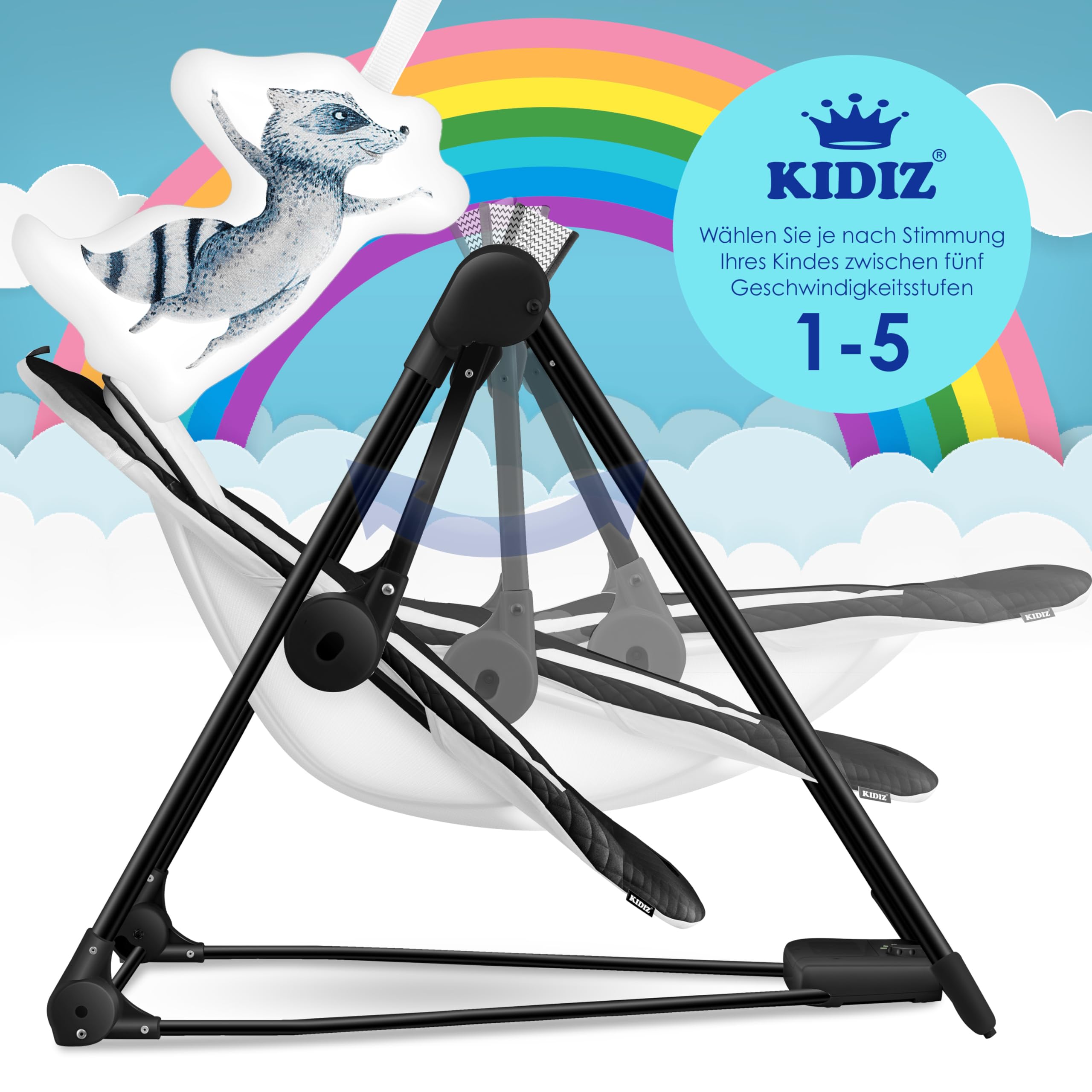KIDIZ® Balançoire bébé 5 Vitesses Pliable transat Chaise Haute Arche Jeu Jouets Sons Nature