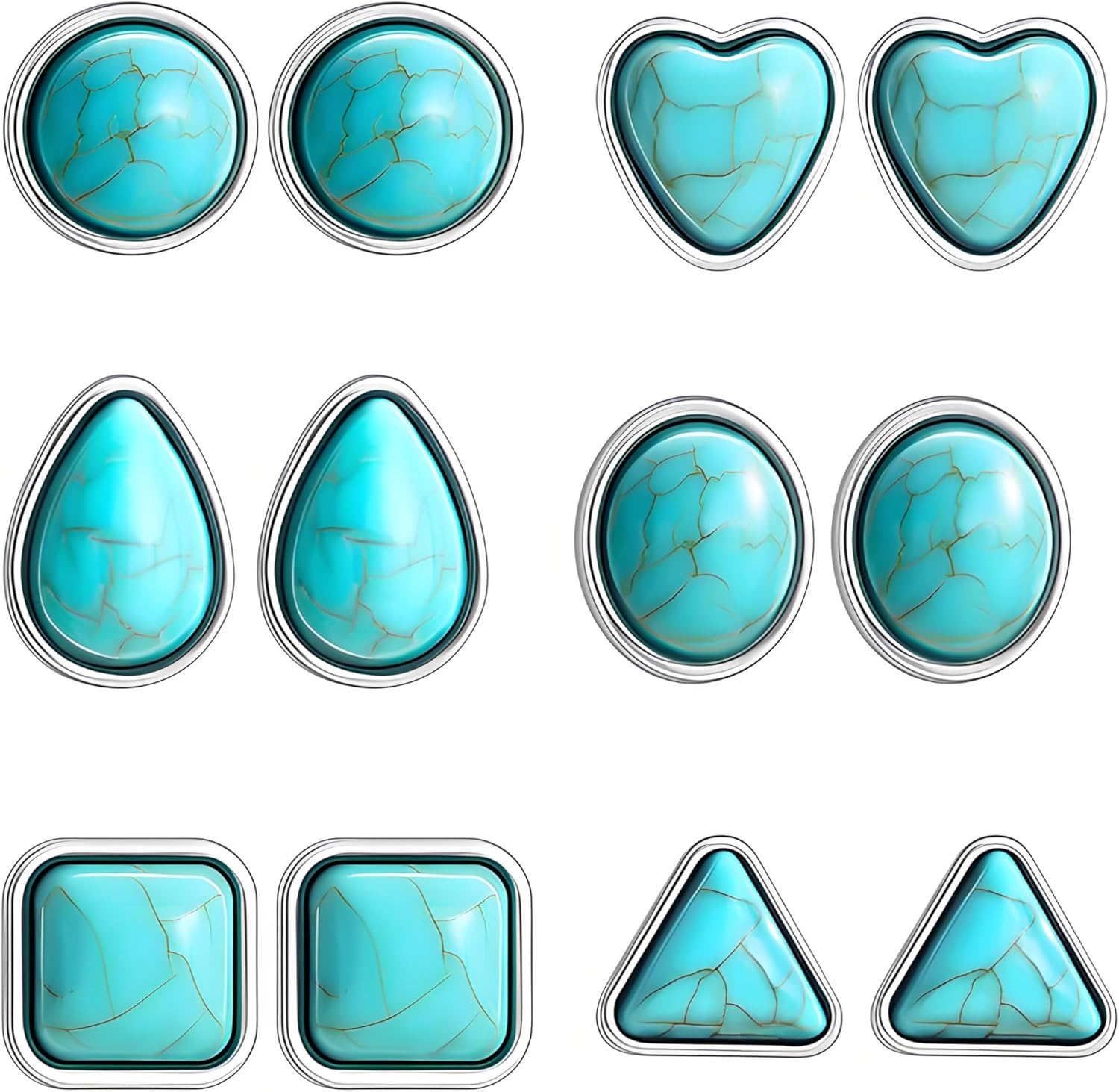 9-20 Pairs Turquoise Stud Earrings for Women Bohemian Western Gemstone Oval Round Flower Square Turquoise Earrings Statement Ethnic Boho Jewelry