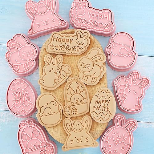 Miniatura 3 de Juego de 8 cortadores de galletas de Pascua Plasti-c conejito de zanahoria y huevo de zanahoria en relieve mini sellos de galletas de Pascua moldes