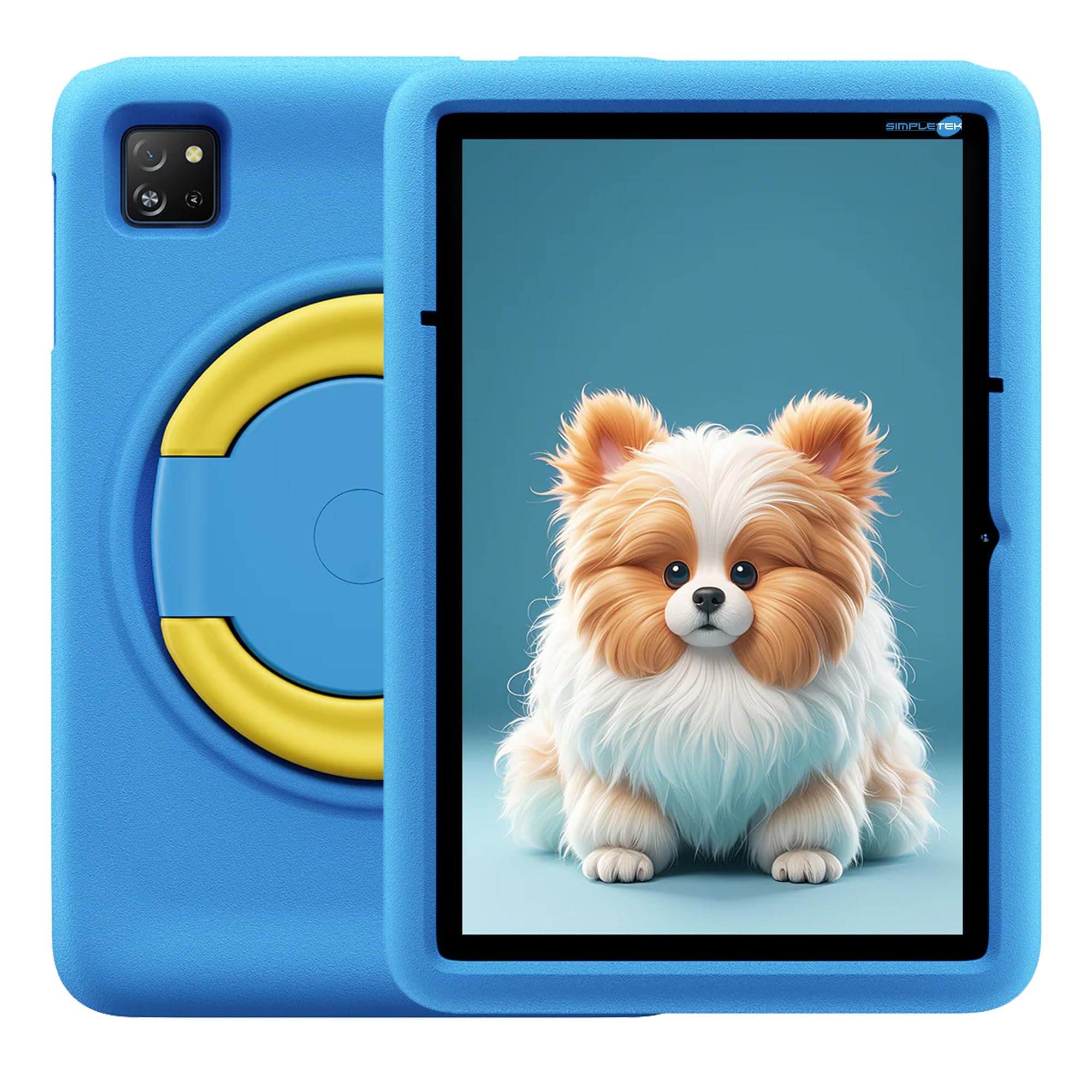 SIMPLETEK - Tablet per Bambini 10” - Android 14-128GB Storage - RAM fino a 12GB (4GB+8GB Virtuali) - Batteria 5100mAh - Case Protettivo Antiurto Incluso