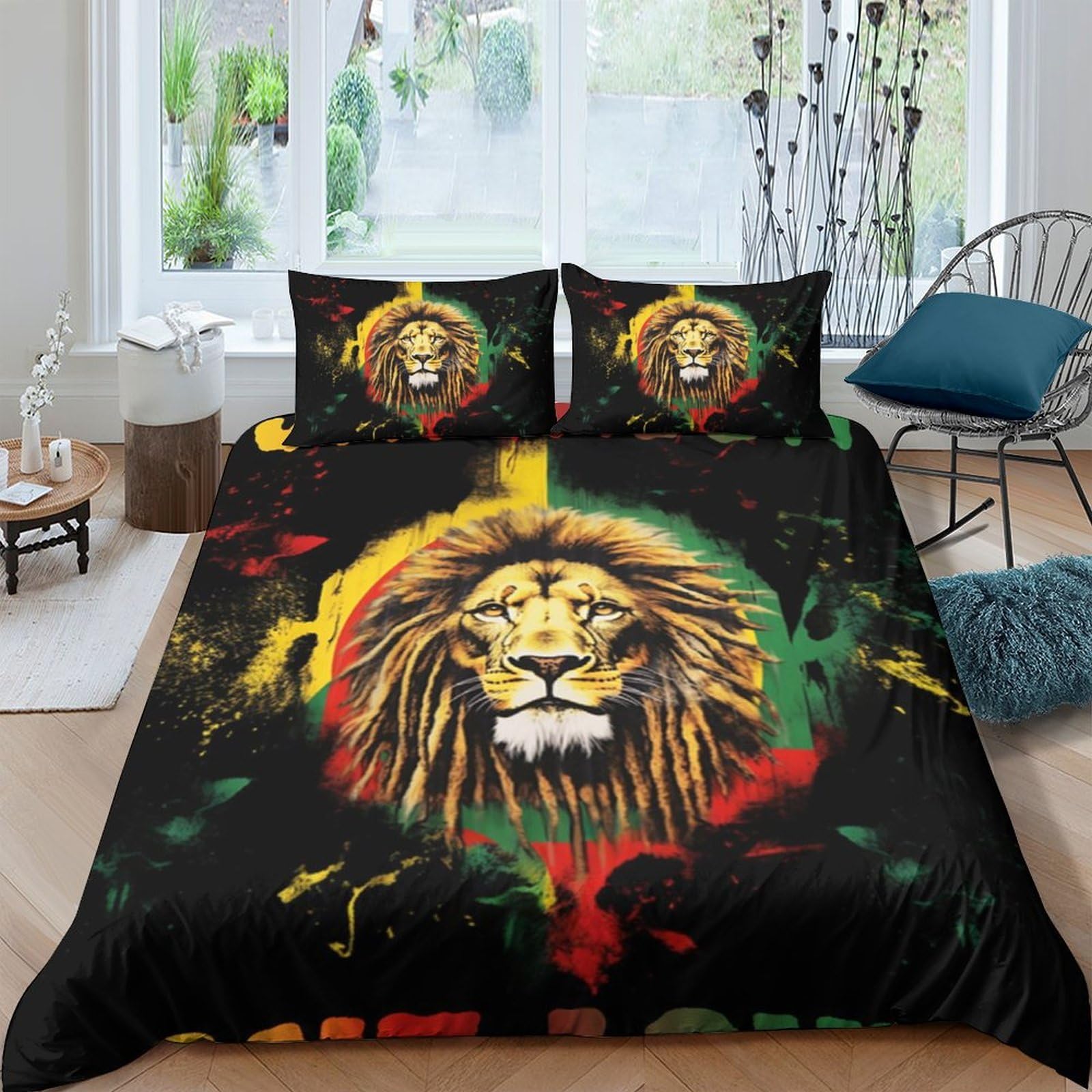 Ctjqhvkz Style-5 3D Printed Lion Head Fitted Sheet Microfiber Soft Breathable Reggae Color Bed Cover For Bedroom Dorm Decor Single（135X200cm）