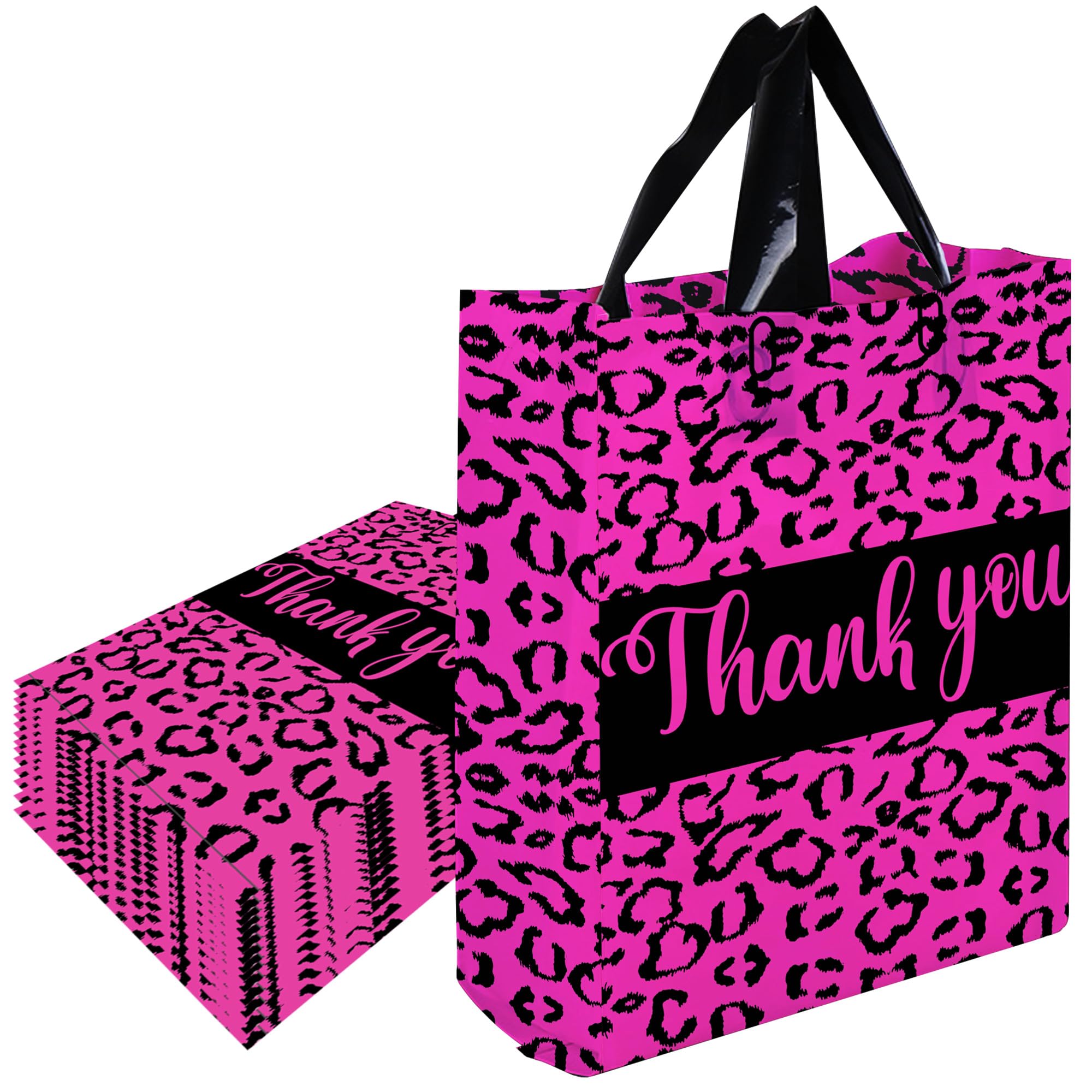 MOCCNORA 50 Pack Thank You Merchandise Bags 12 * 15IN Plastic Shopping Bags for Business Leopard Retail Boutique Bags for Merchandise Favor Gift Goodie Bags