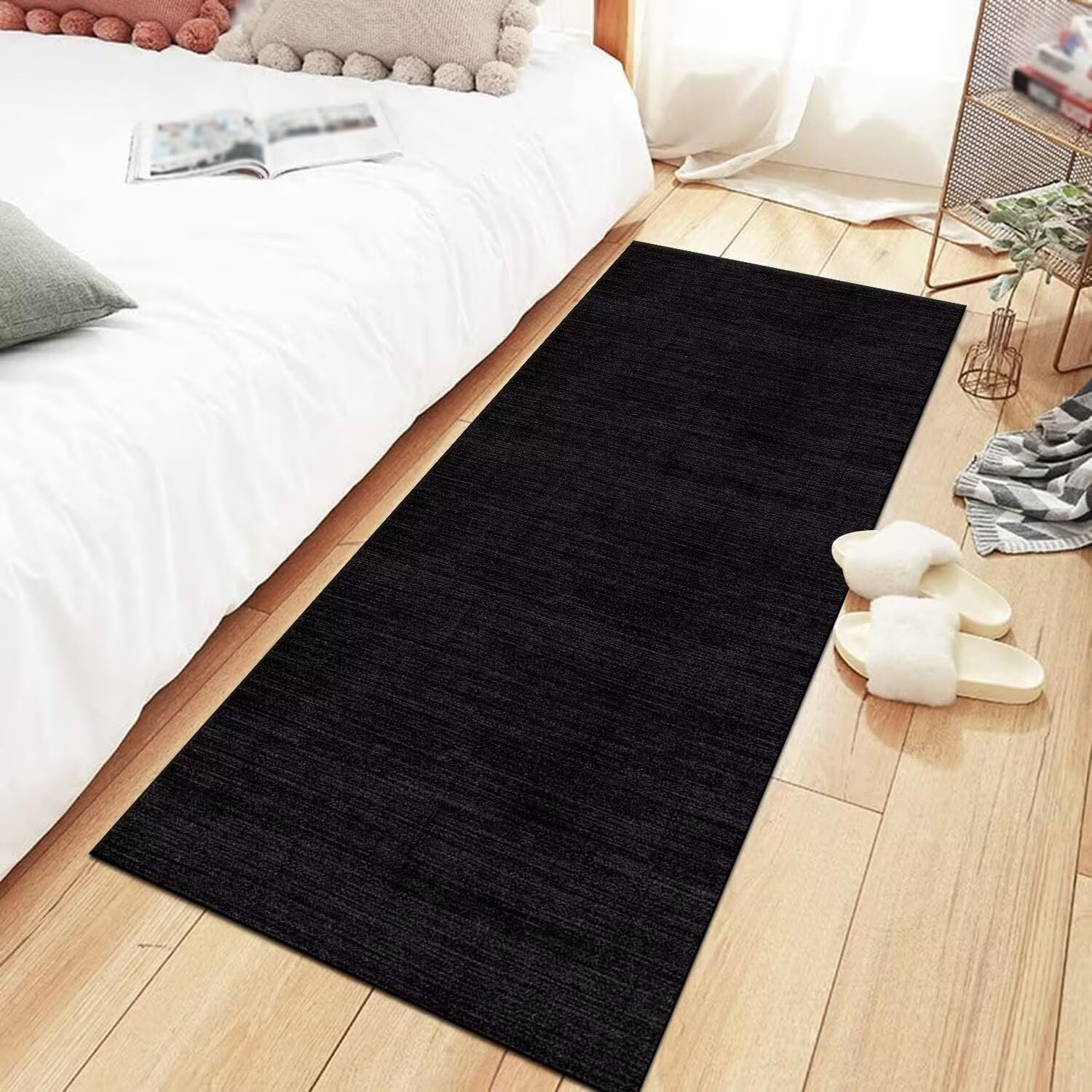 Läufer Teppich Lang Flur rutschfest Waschbar Küche Korridor Teppichläufer Schwarz Dunkelgrau 50X350CM Teppichmatten Küchenläufer Wohnzimmer Kinderzimmer Esszimmer Anpassbare Küchenteppich Meterware
