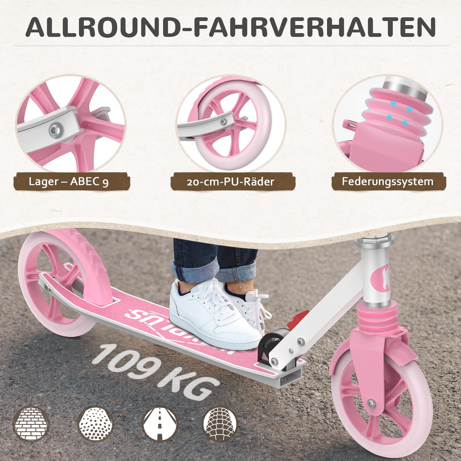 WAYPLUS Cityroller für Kinder, Jugendliche & Erwachsene ab 6 Jahren, Leicht & Zusammenklappbar, Max. Belastbarkeit 108kg, 200mm Räder mit ABEC9 Kugellager, Höhenverstellbar & Inkl