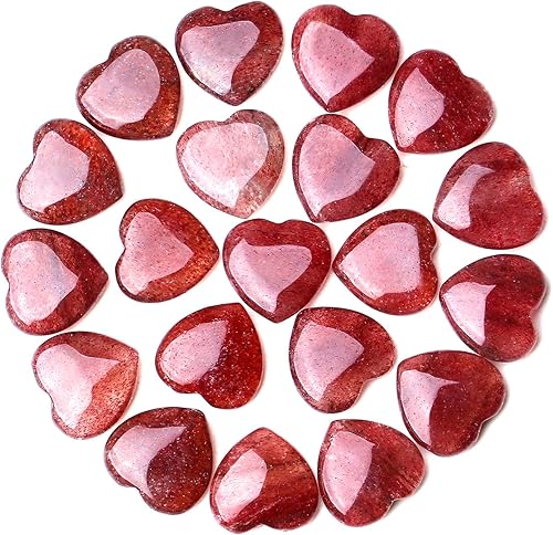 QINJIEJIE 20 piedras de corazón de cuarzo de fresa cristales a granel en forma de amor piedra de preocupación corazón roca bolsillo pulido palma