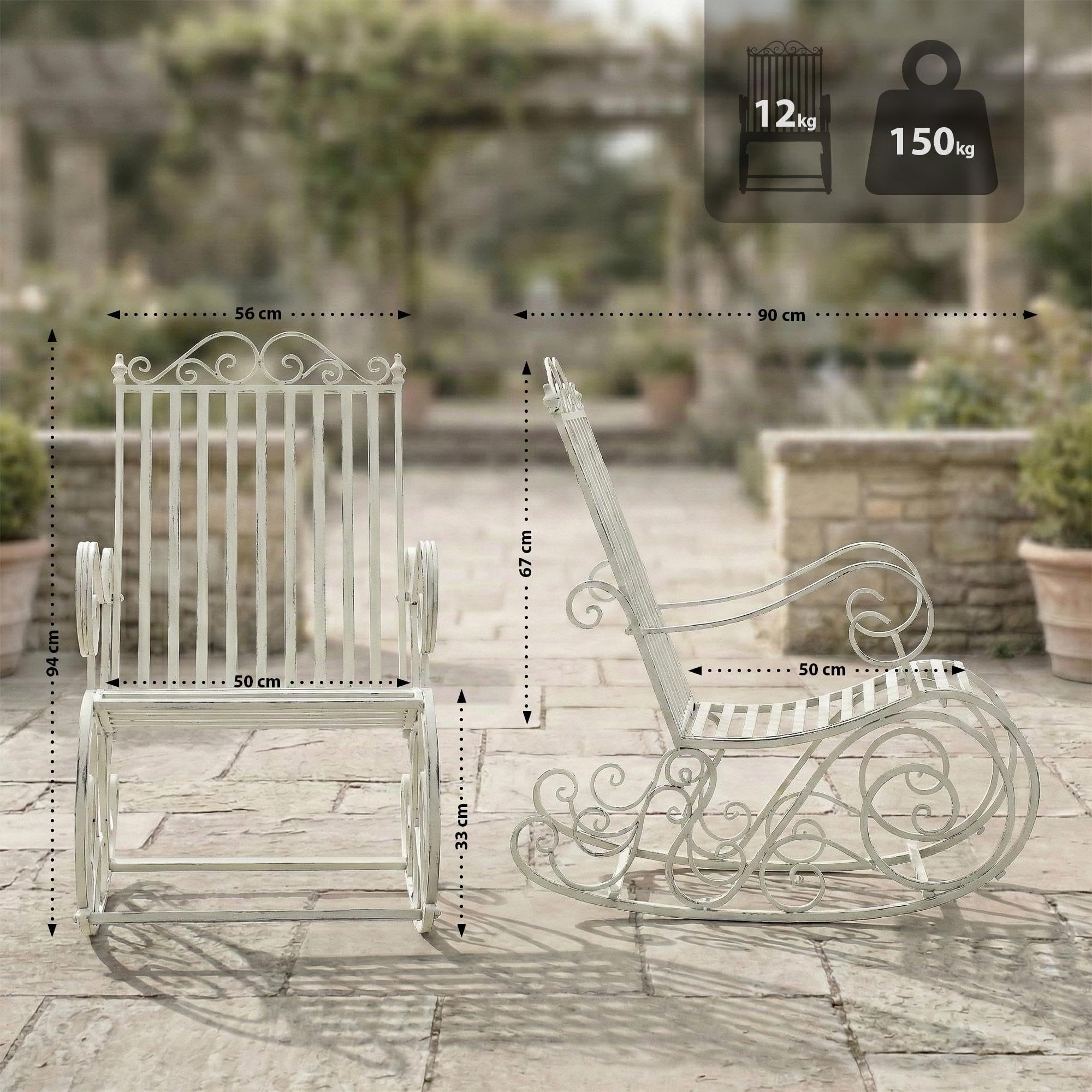 CLP Mecedora Relax Silla Smilla, Resistente al Clima para jardín, Estructura de Metal, Estilo rústico, sillón de Exterior, Color:Blanco Envejecido