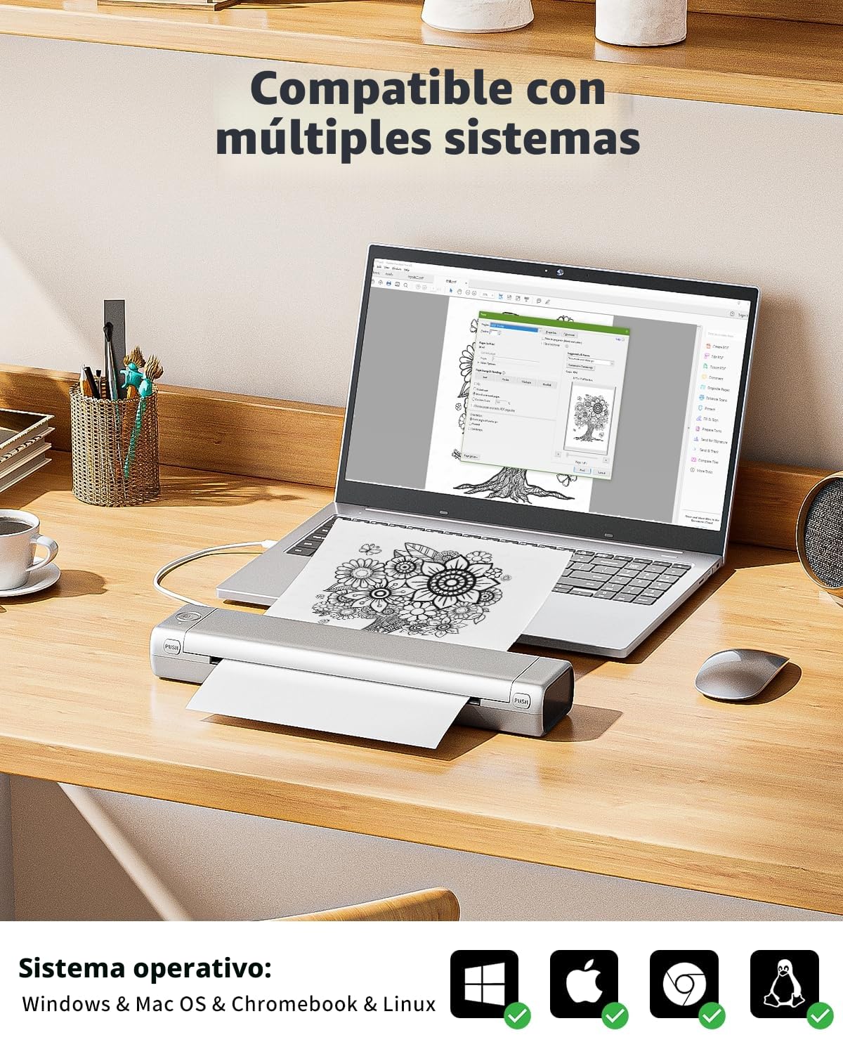 Phomemo Imprimante Portable A4 M08F Noir Argent avec 100 Feuilles de Papier Thermique A4 Plié, Imprimante Mobile Bluetooth sans Fil pour Voyages, Voiture, Bureau et Maison